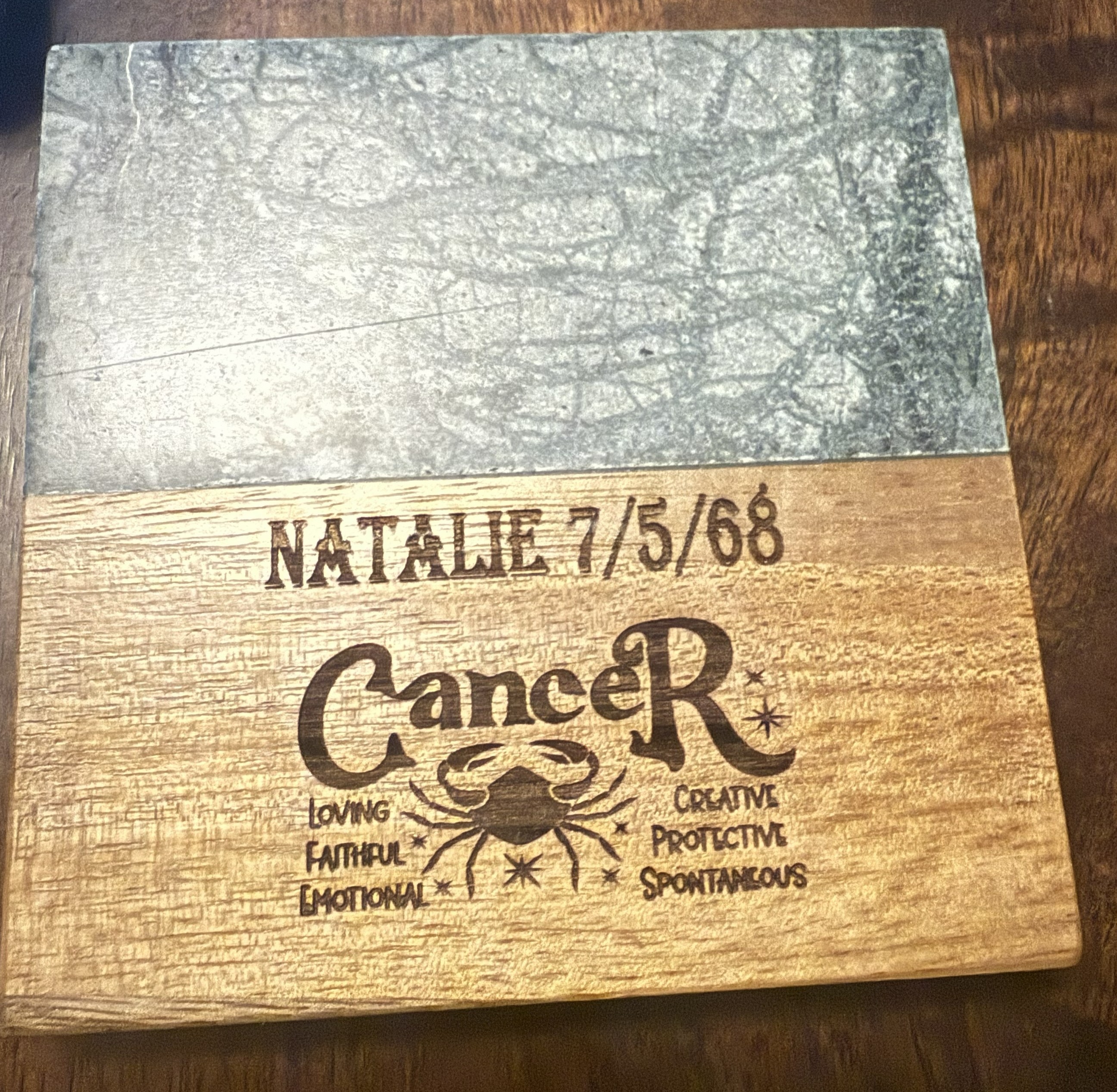 Square Dark Green Marble and Wood Coasters (4pcs) Zodiac Sign Coaster