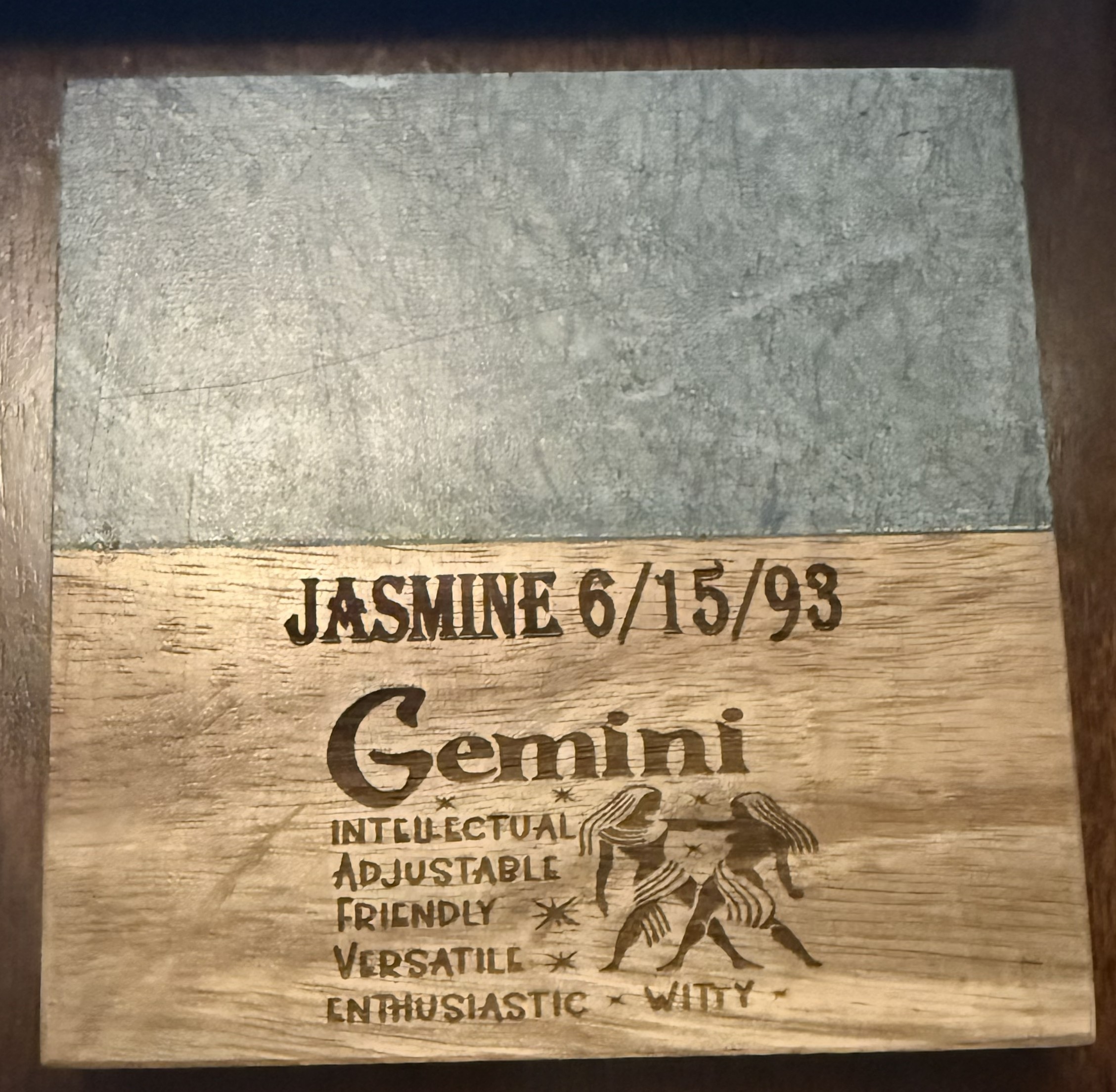 Square Dark Green Marble and Wood Coasters (4pcs)Gemini Zodiac Plaque