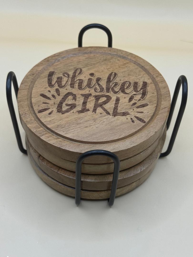 4pc Whiskey Girl Wooden Coaster