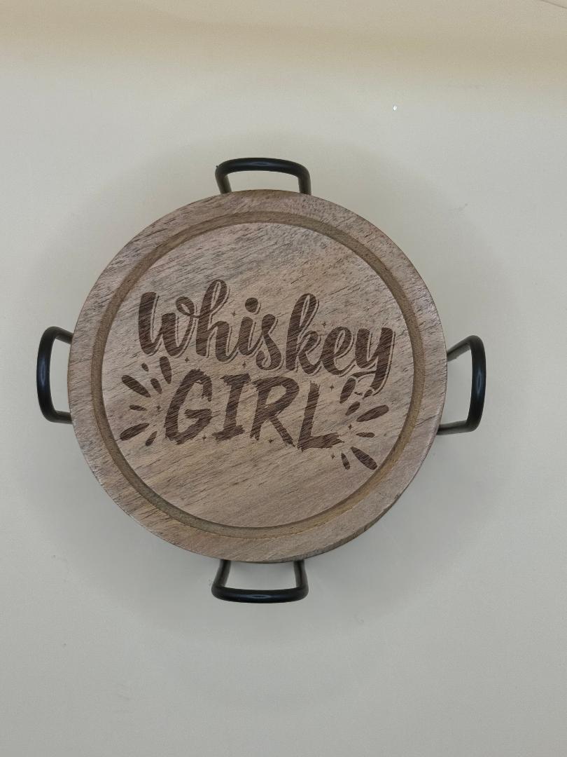 4pc Whiskey Girl Wooden Coaster