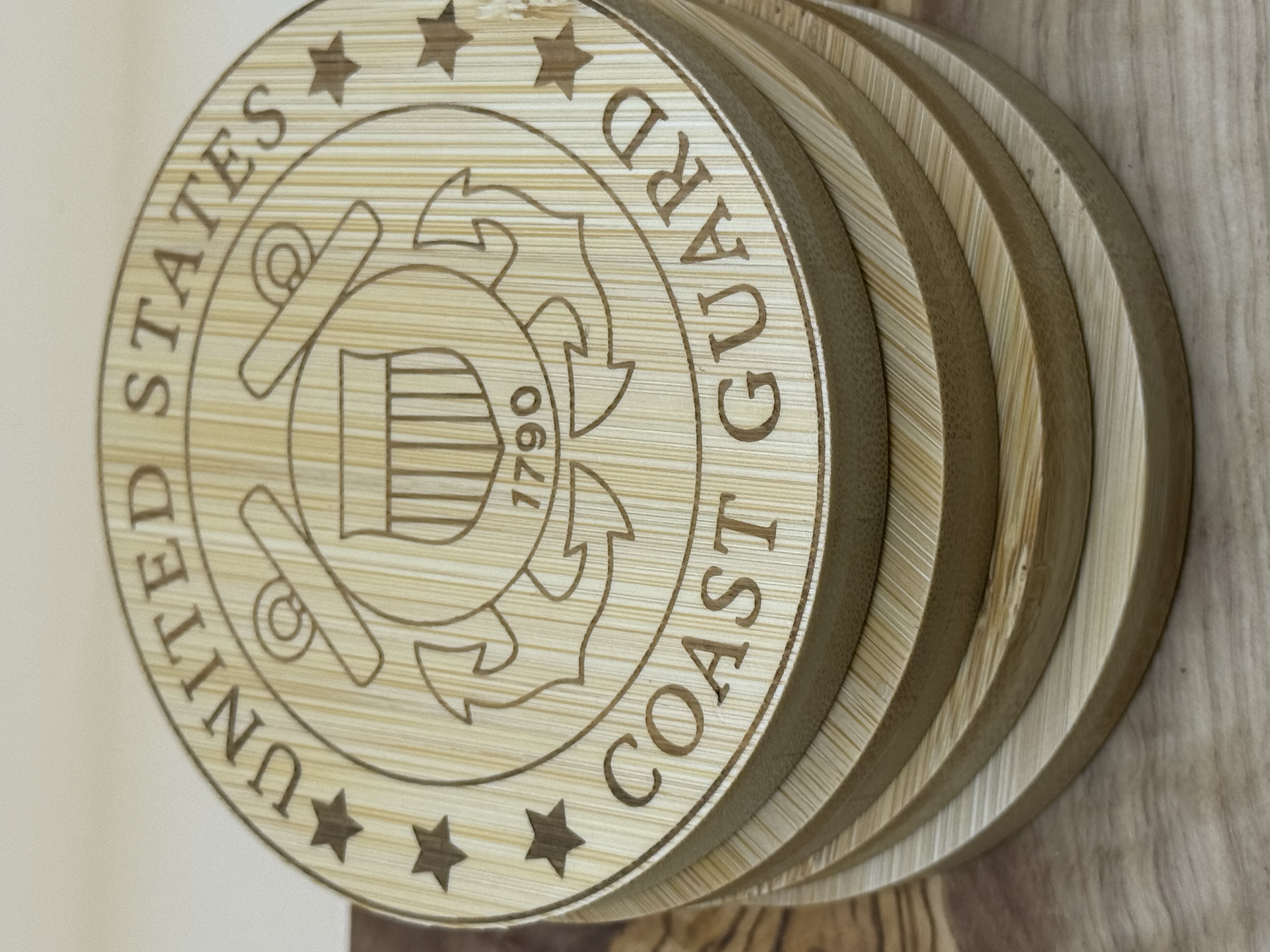 4Pc United States Coast Guard Wooden coasters