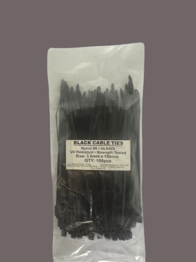 Black Cable Ties 3.6mmx150mm pack of 100