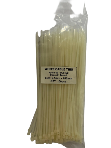 White Cable Ties 2.5mmx200mm pack of 100