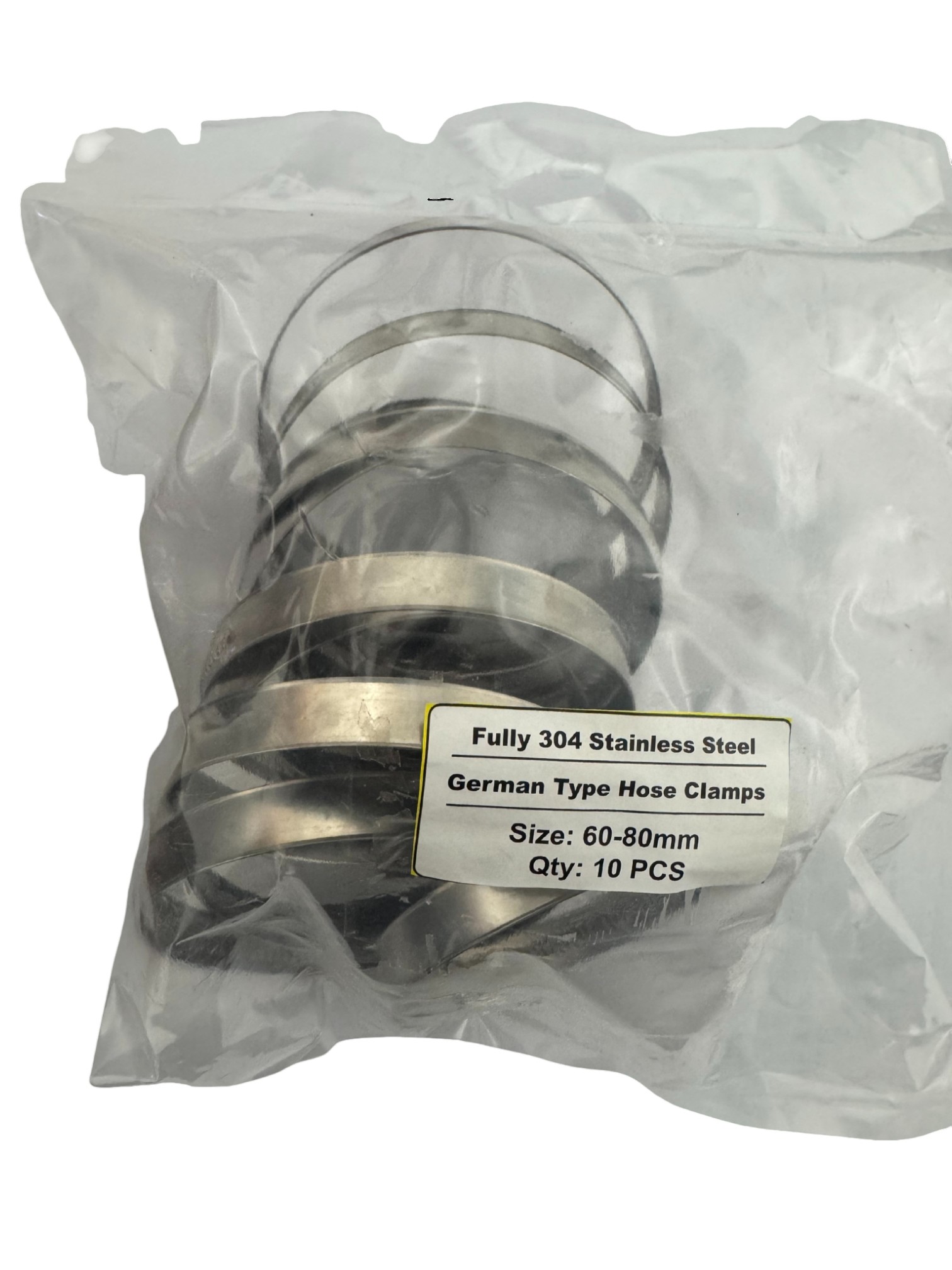 German Type stainless Hose Clamps 60-80 mm packs of 10