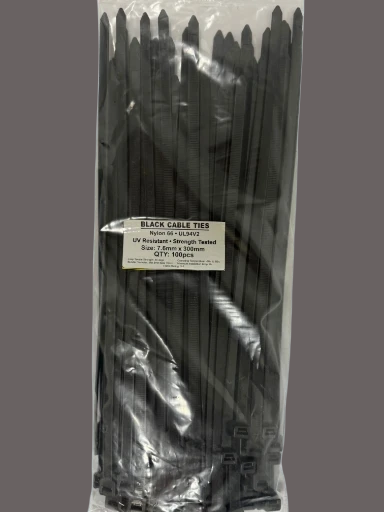 Black cable ties 7.6mm x 300mm pack of 100