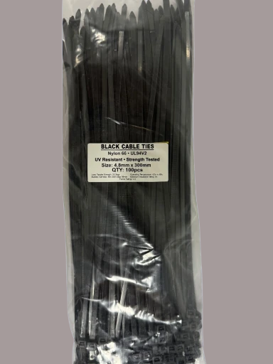 Black Cable Ties 4.8mmx300mm pack of 100