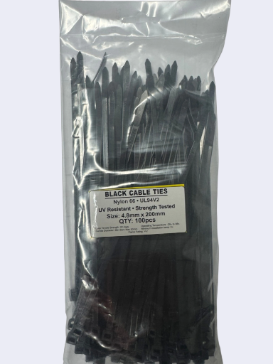 Black Cable Ties 4.8mm x 200mm pack of 100