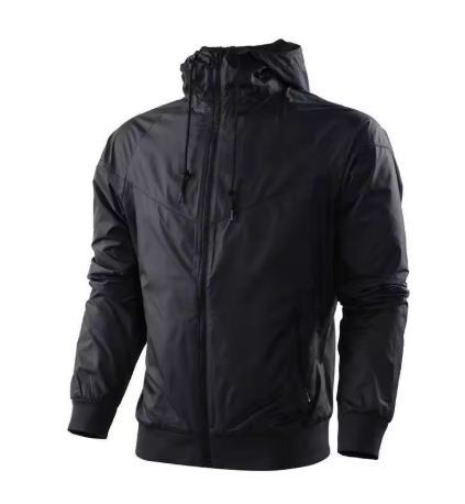 Black Hooded Windbreaker Jacket