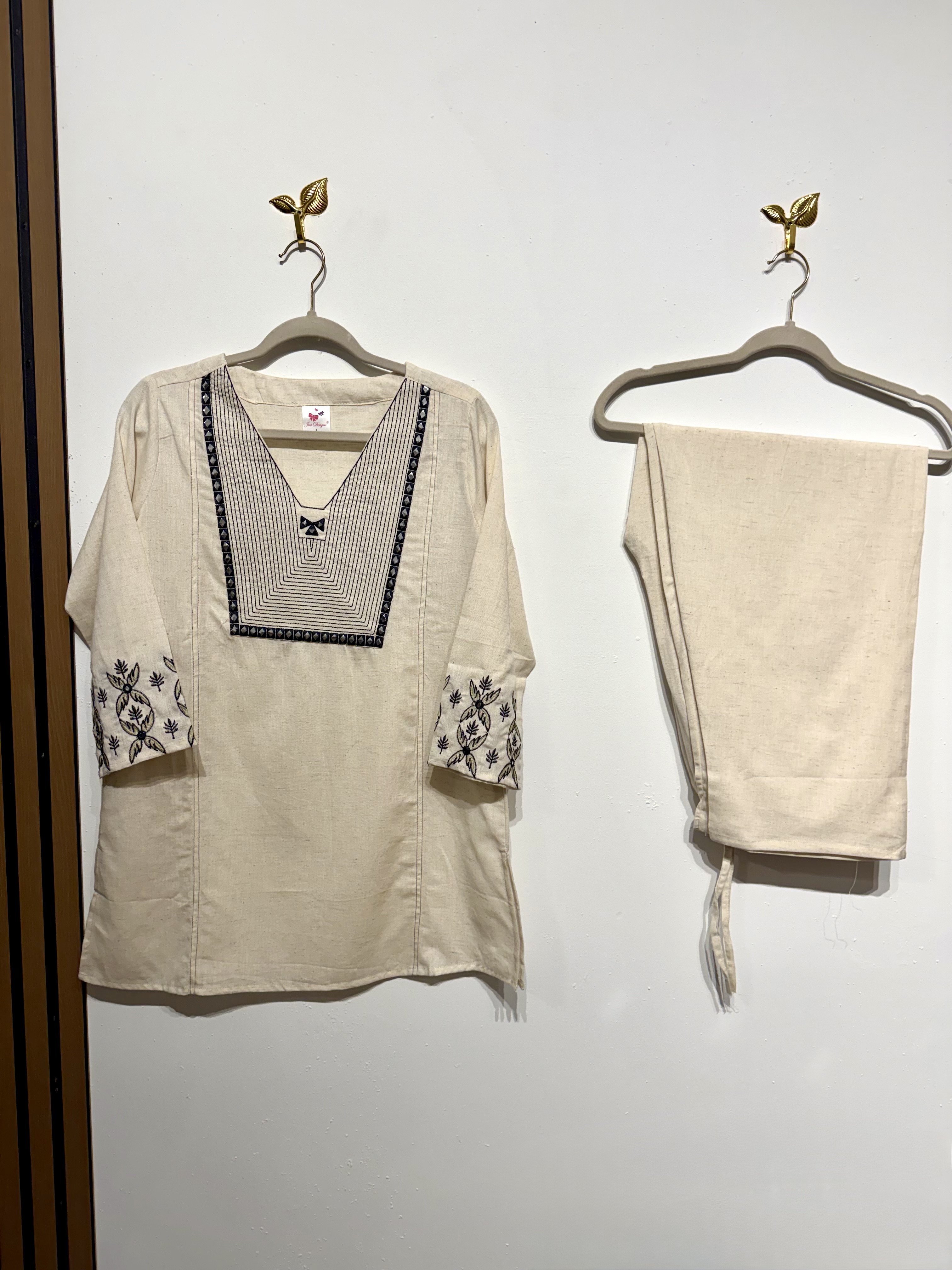 Embroidered Cream Cotton Co ord 