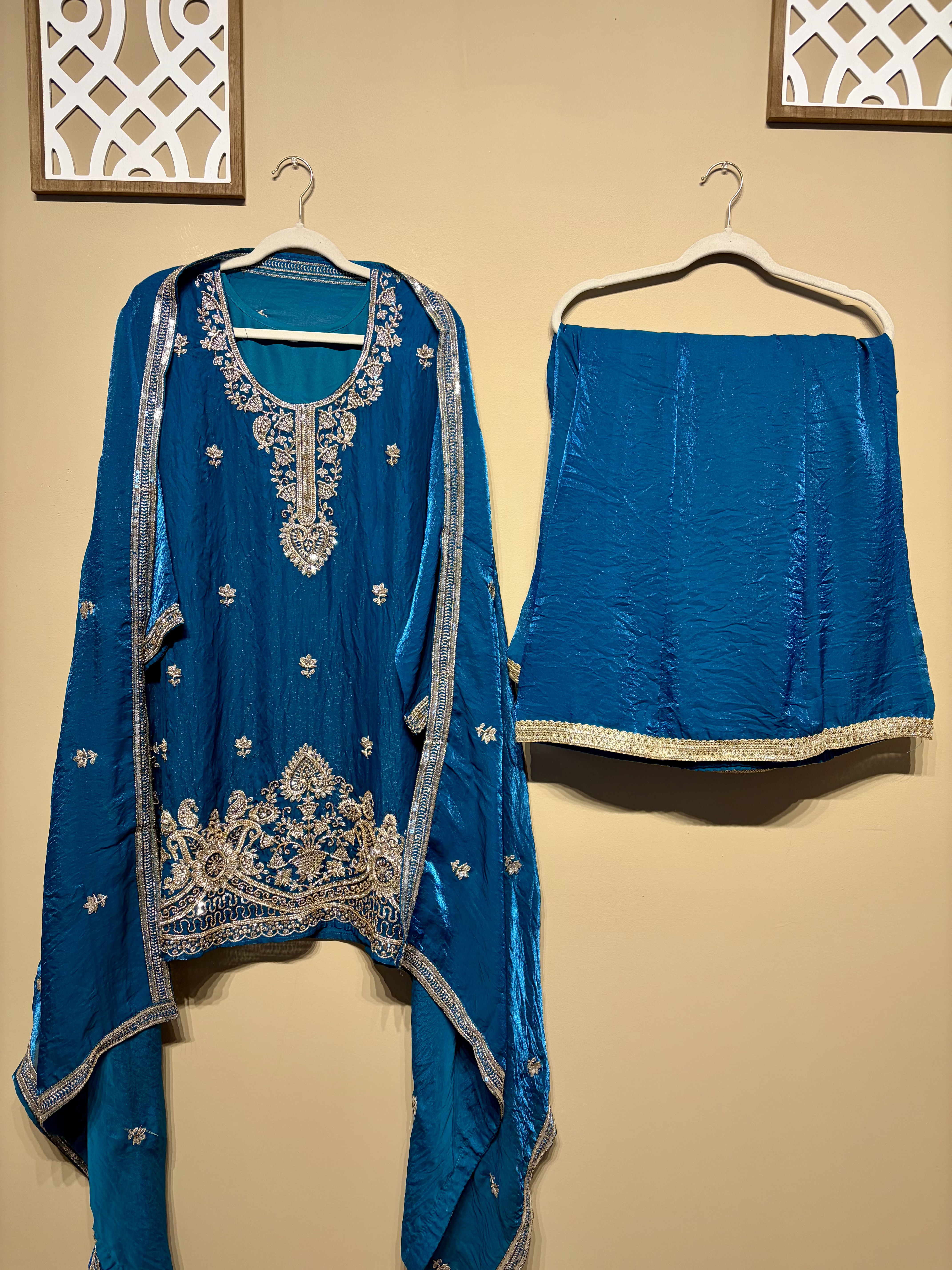 Blue Embroidered Sharara suit