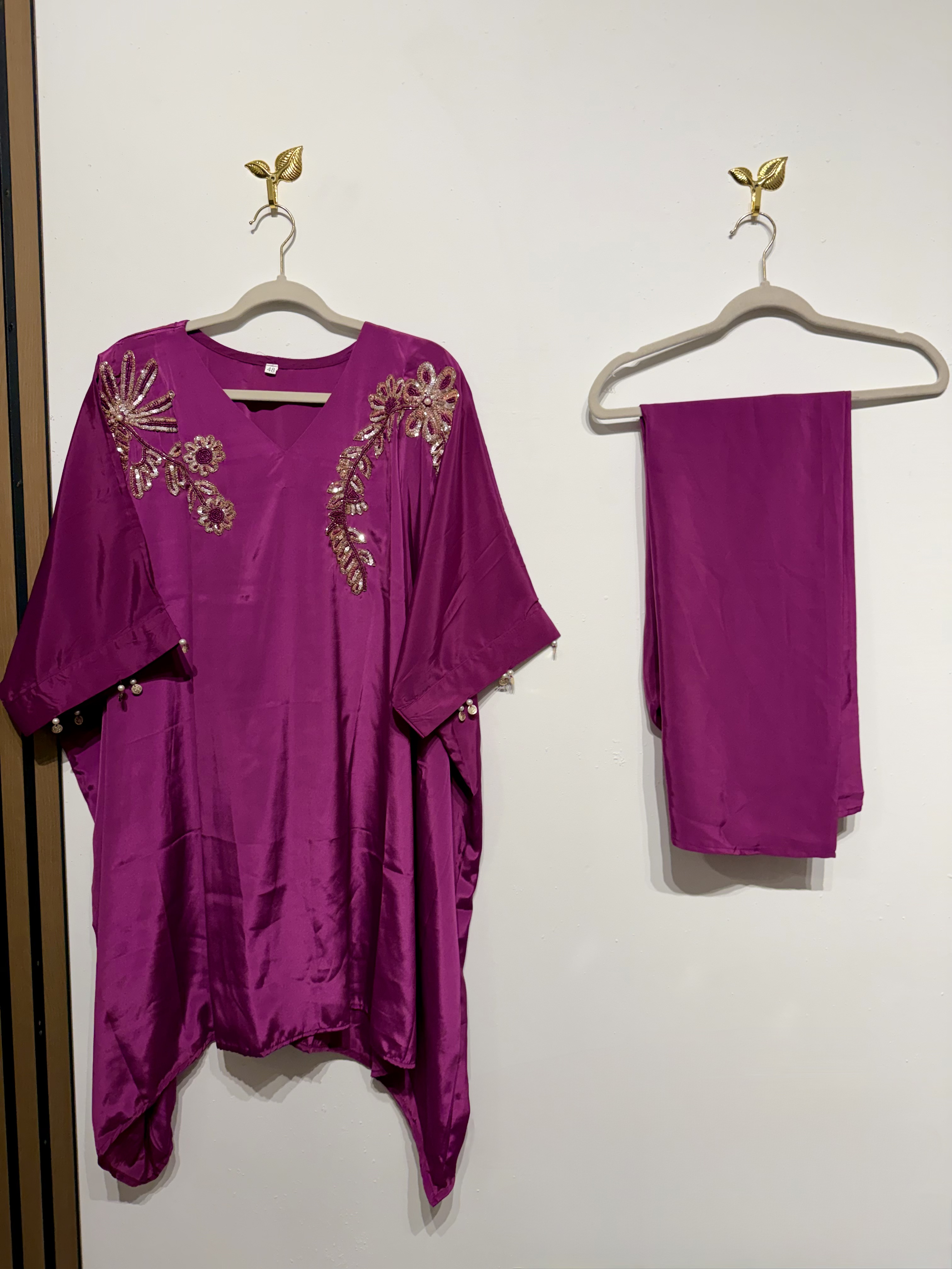 Embroidered Magenta Kaftan Set