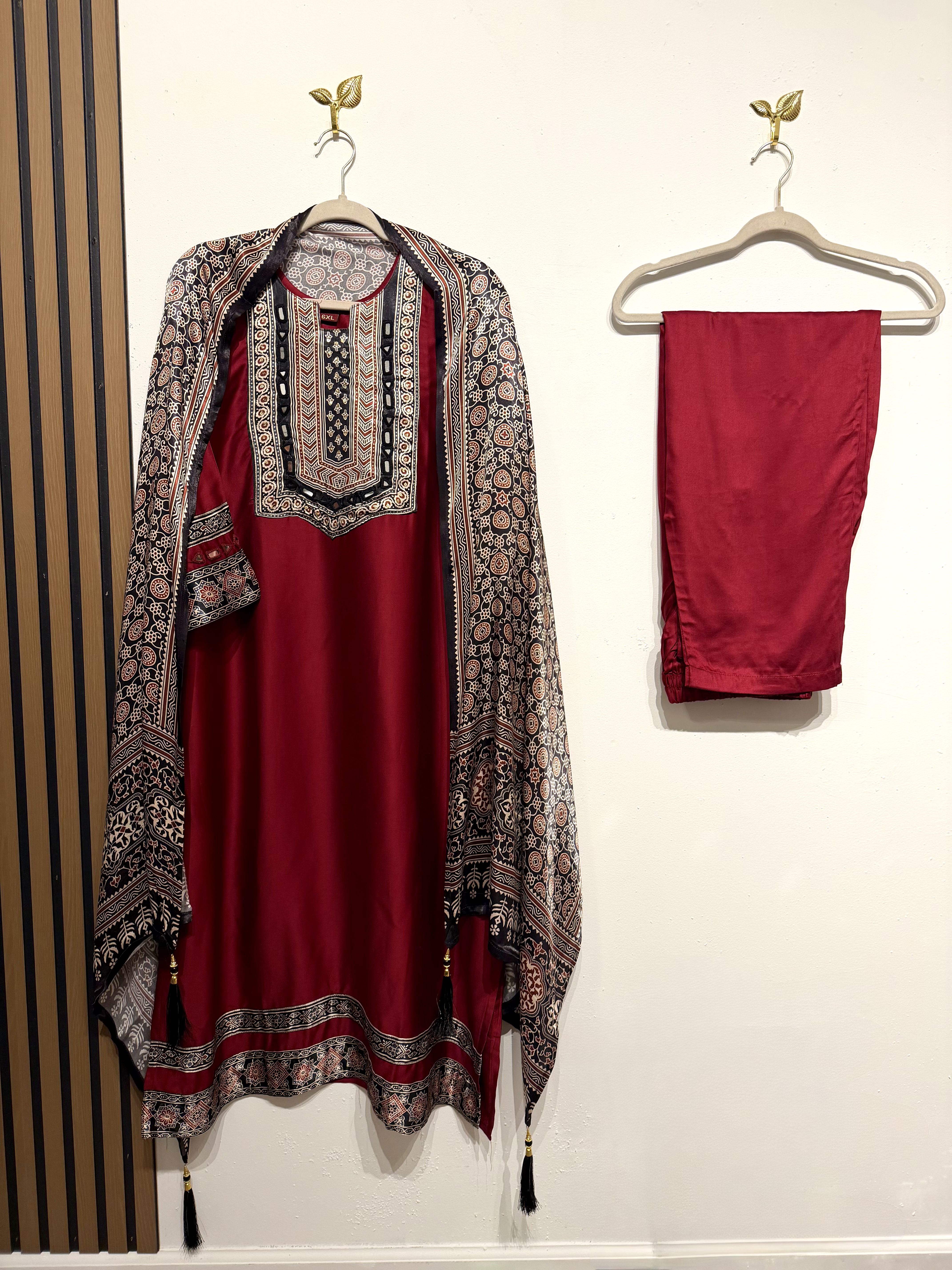 Maroon Gajji Silk  Three Piece Suit