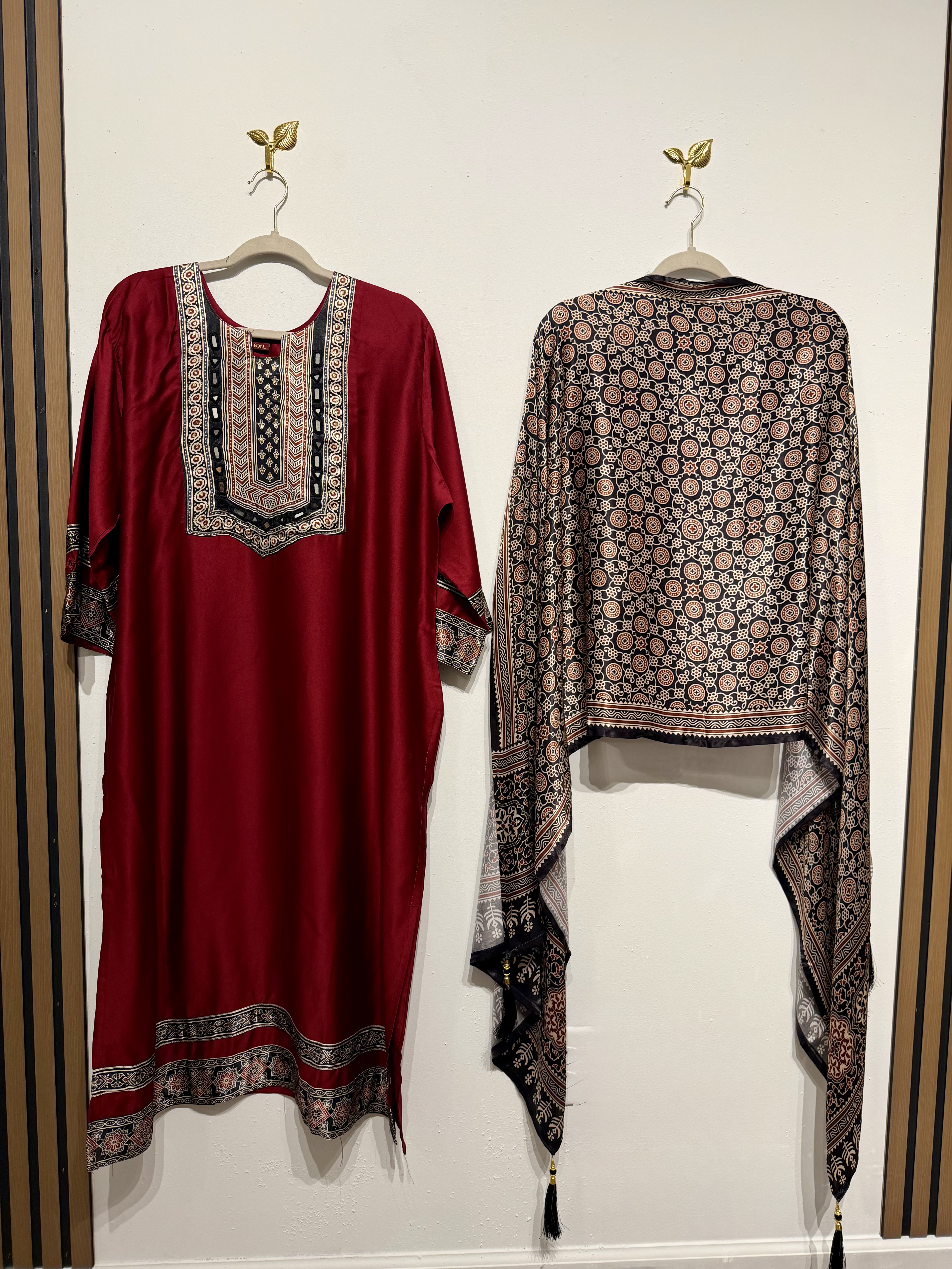 Maroon Gajji Silk  Three Piece Suit