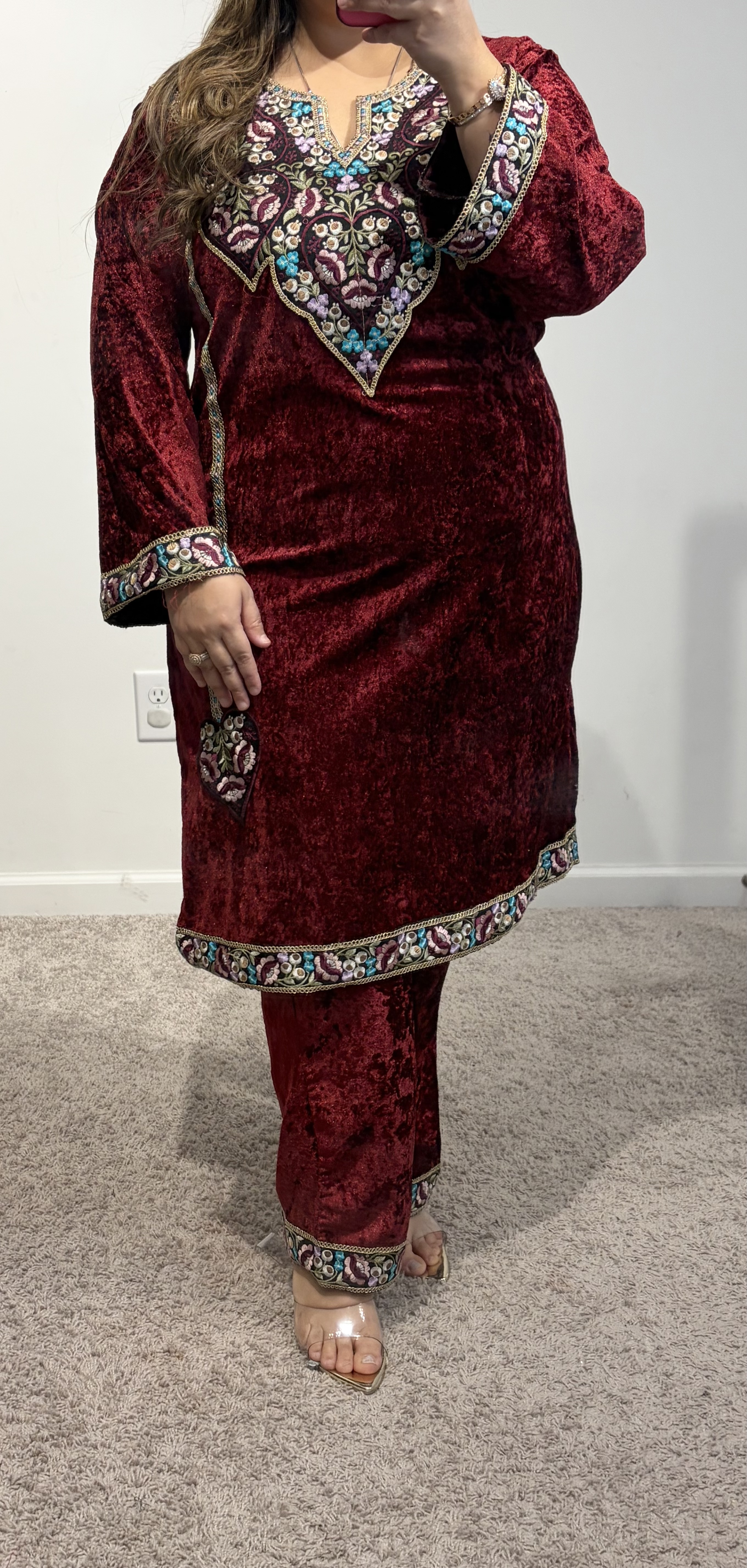 Kashmiri Velvet Embroidered Co ord set