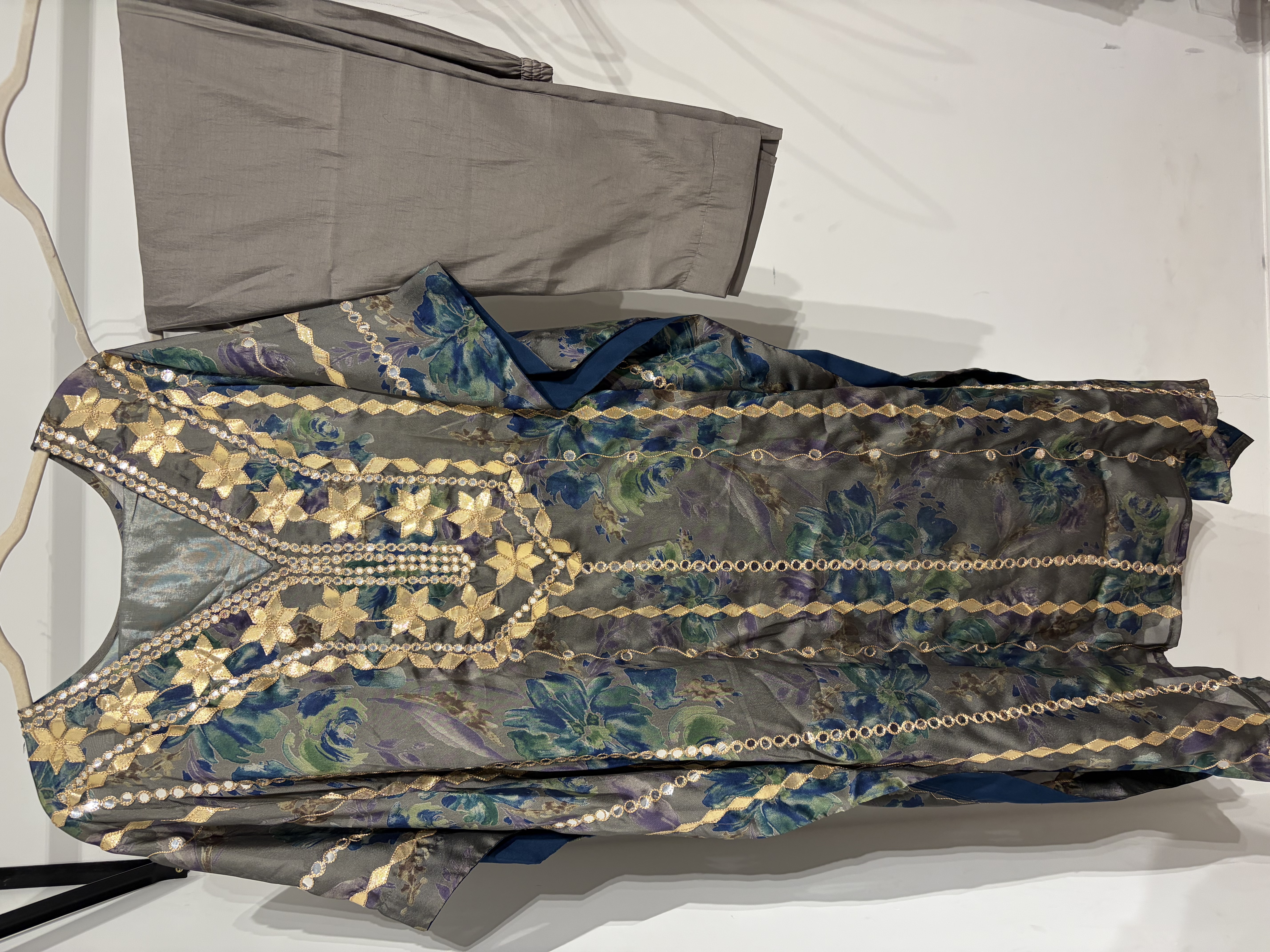 Grey Floral Kaftan 3 Piece