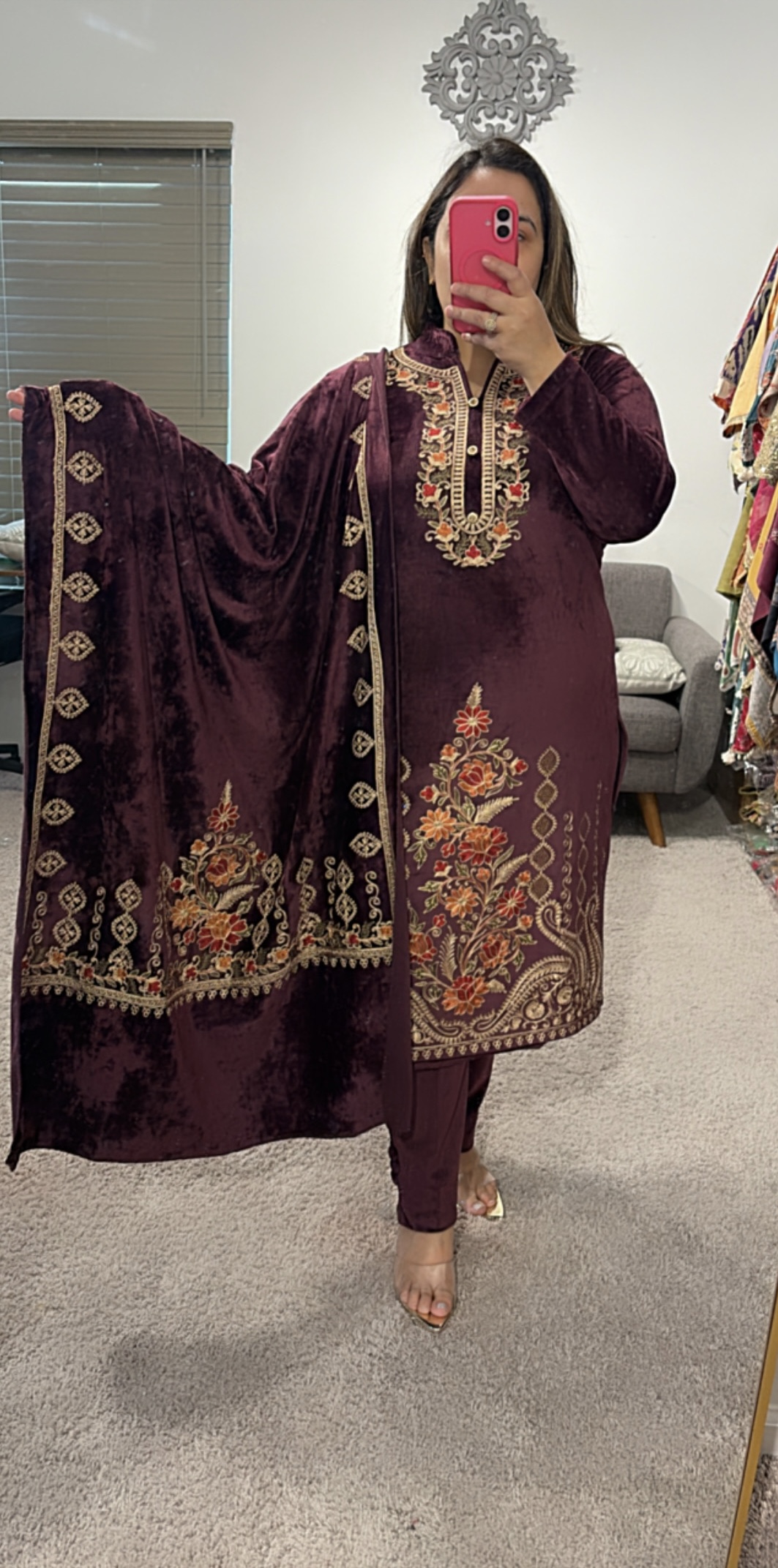 Embroidered Wine Velvet Suit