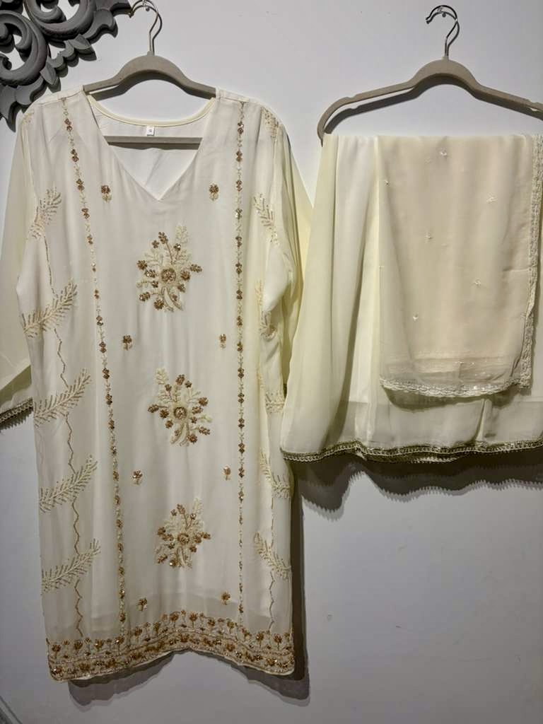 Embroidered off white Sharara Suit