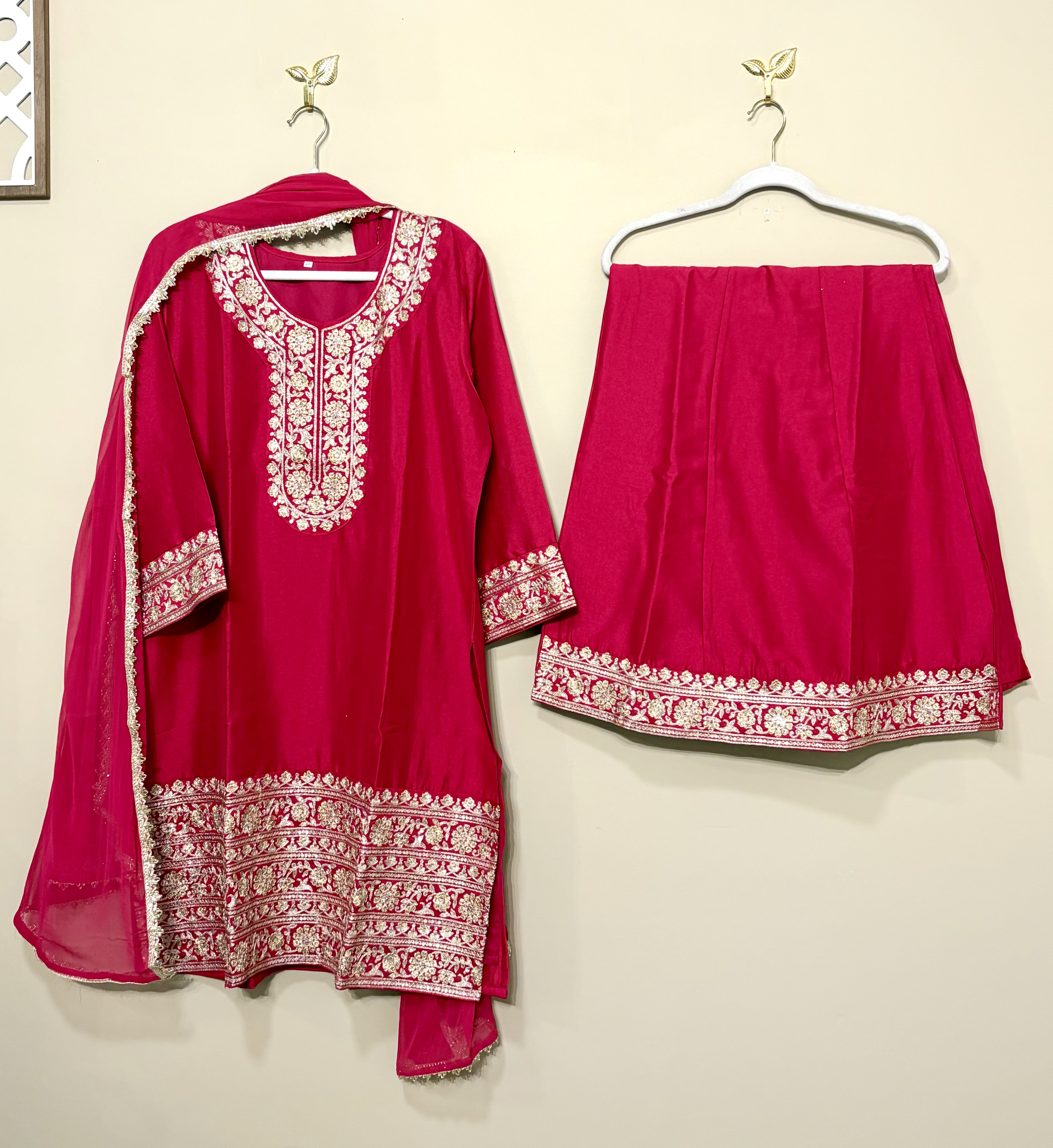 Red Embroidered Divider Suit