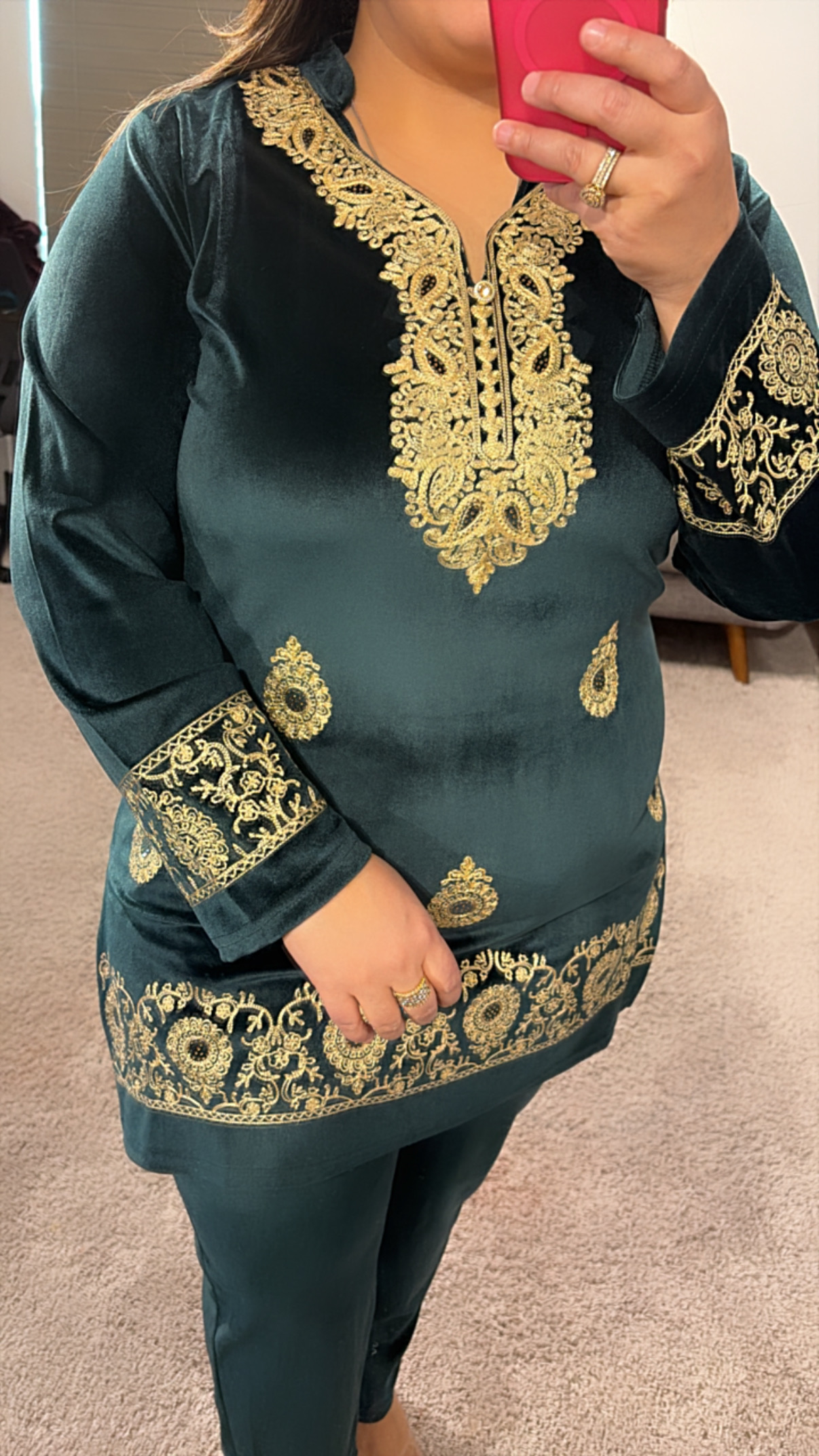 Embroidered Velvet Cord Set