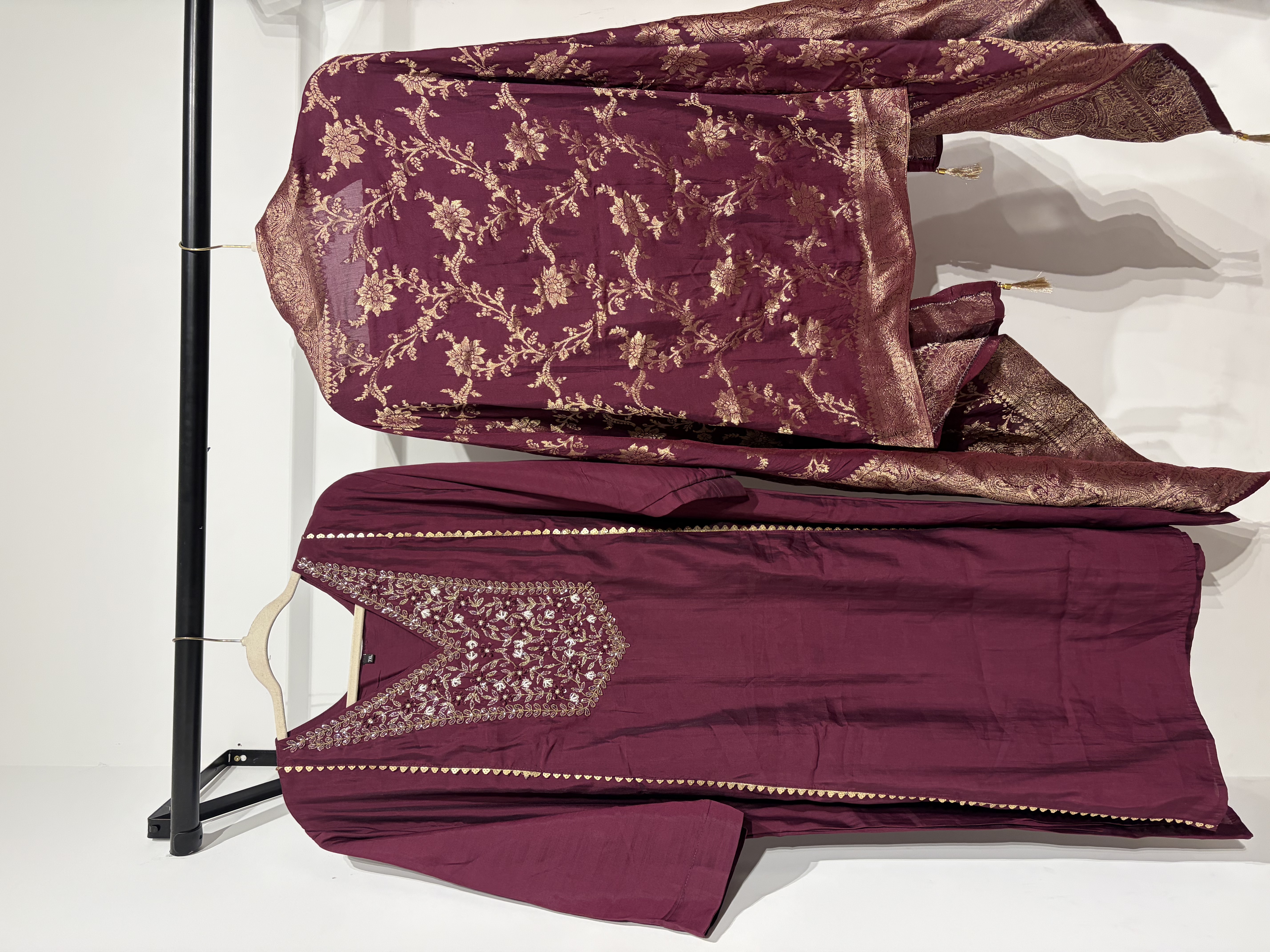 Embroidered Maroon Traditional A- Line Suit