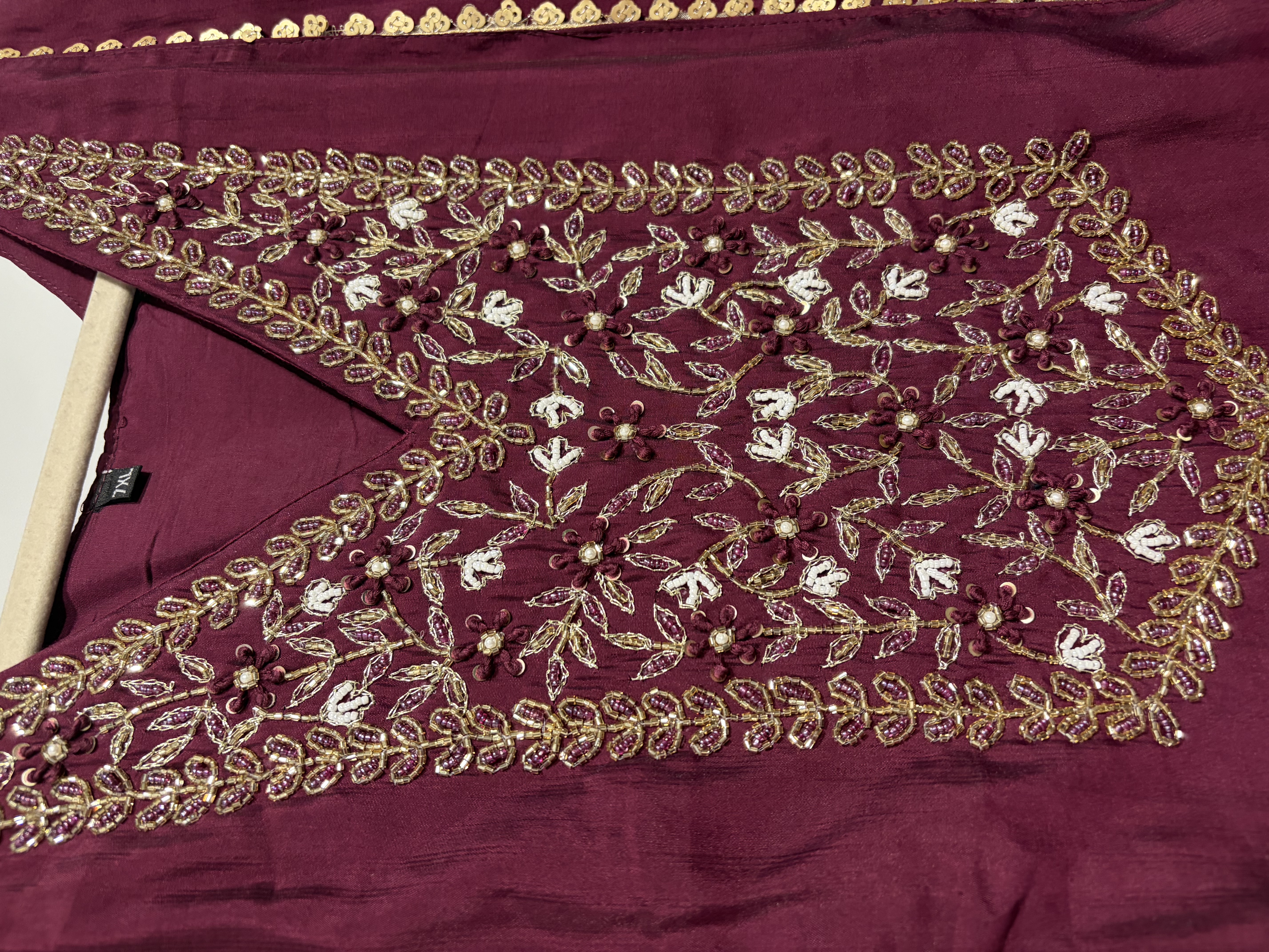 Embroidered Maroon Traditional A- Line Suit
