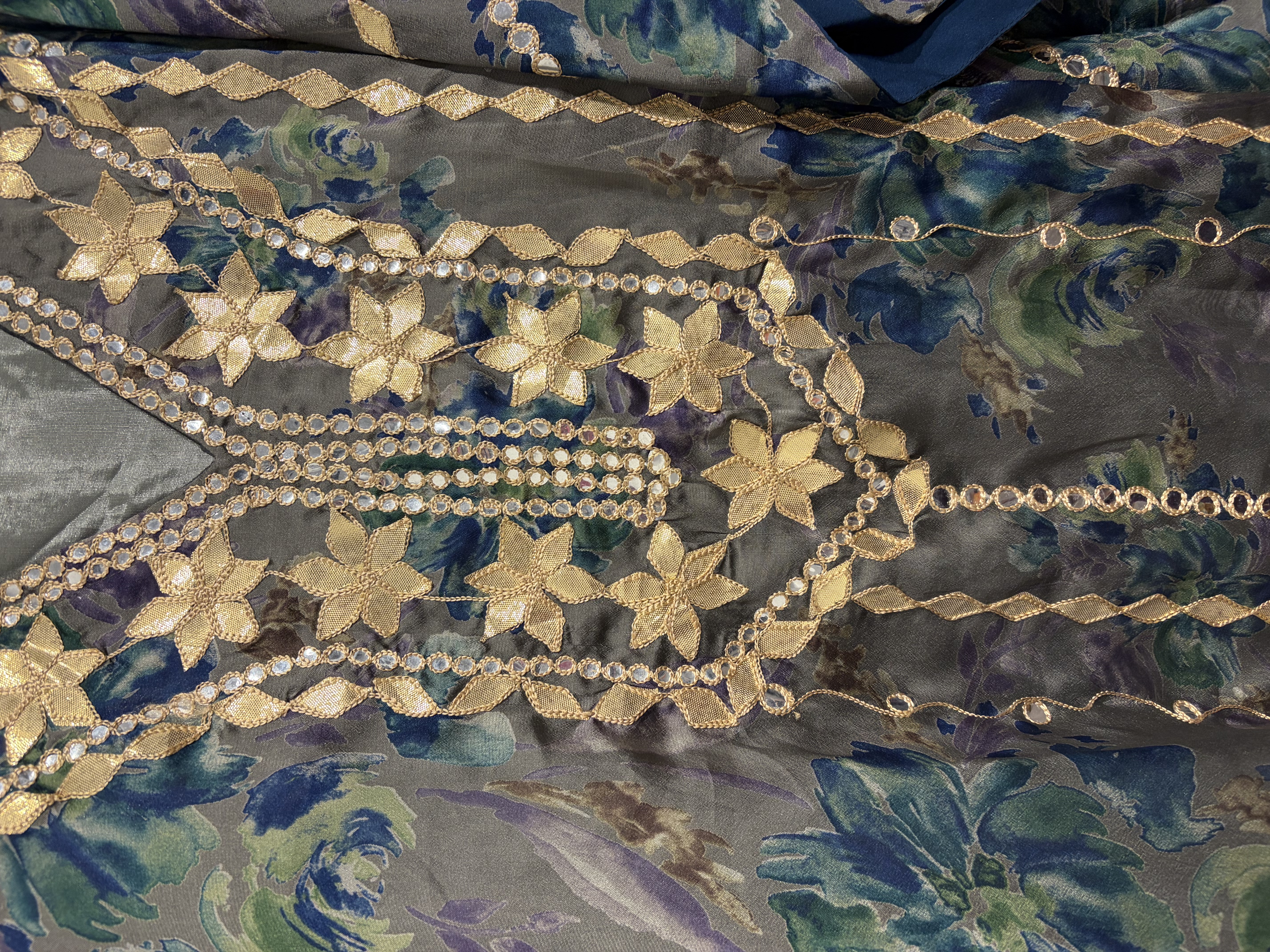 Grey Floral Kaftan 3 Piece