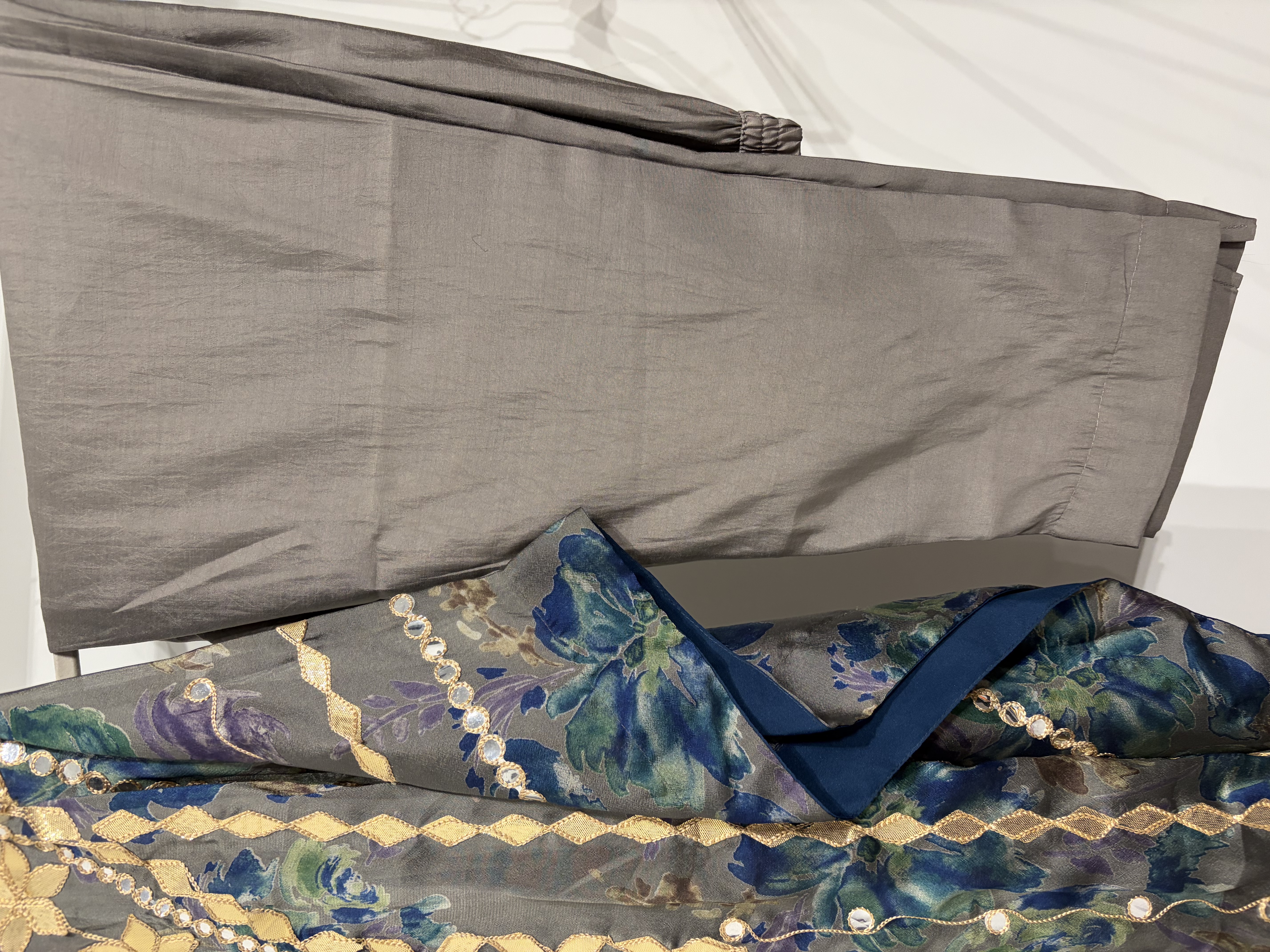 Grey Floral Kaftan 3 Piece