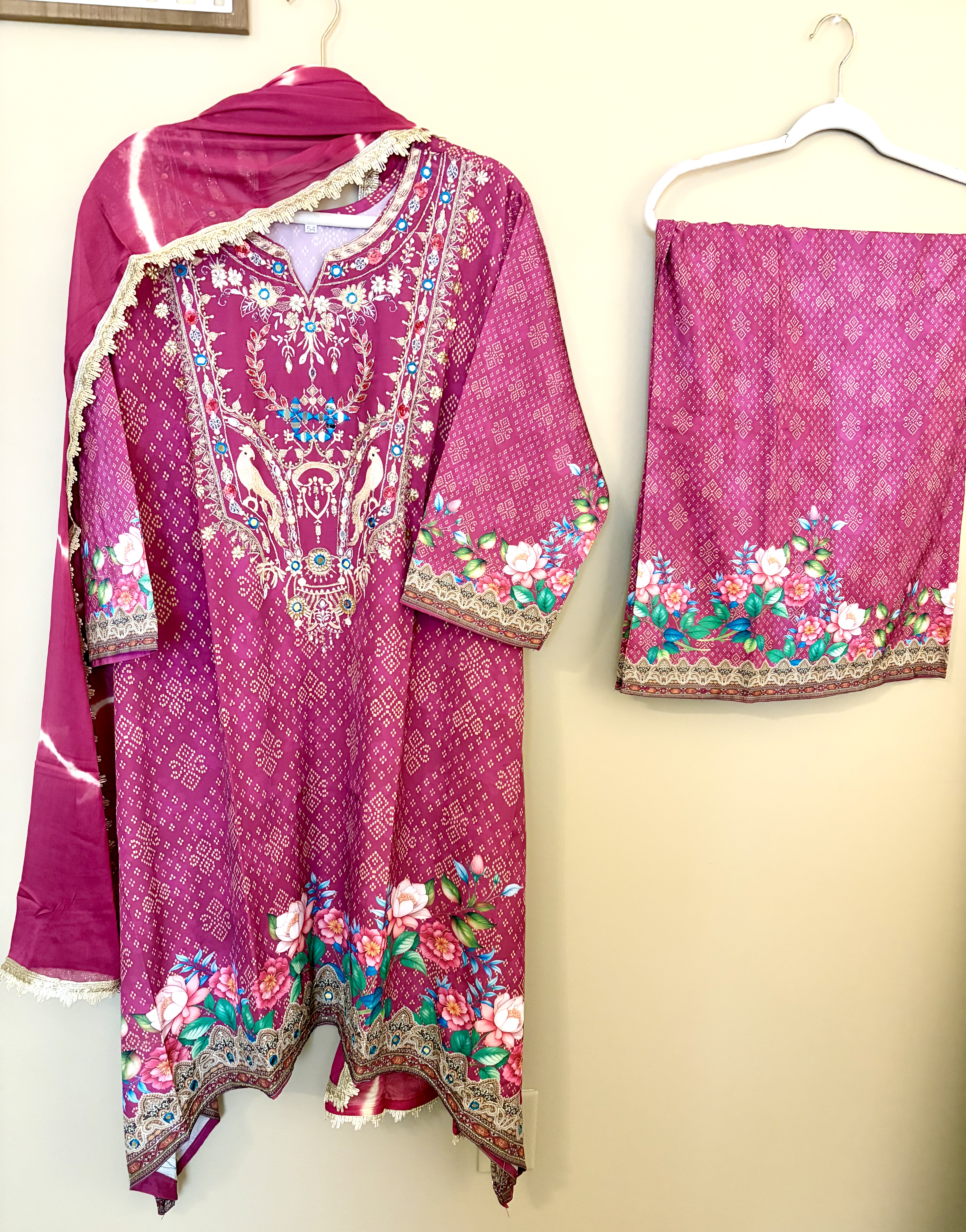 Embroidered Pink Aline Floral Suit