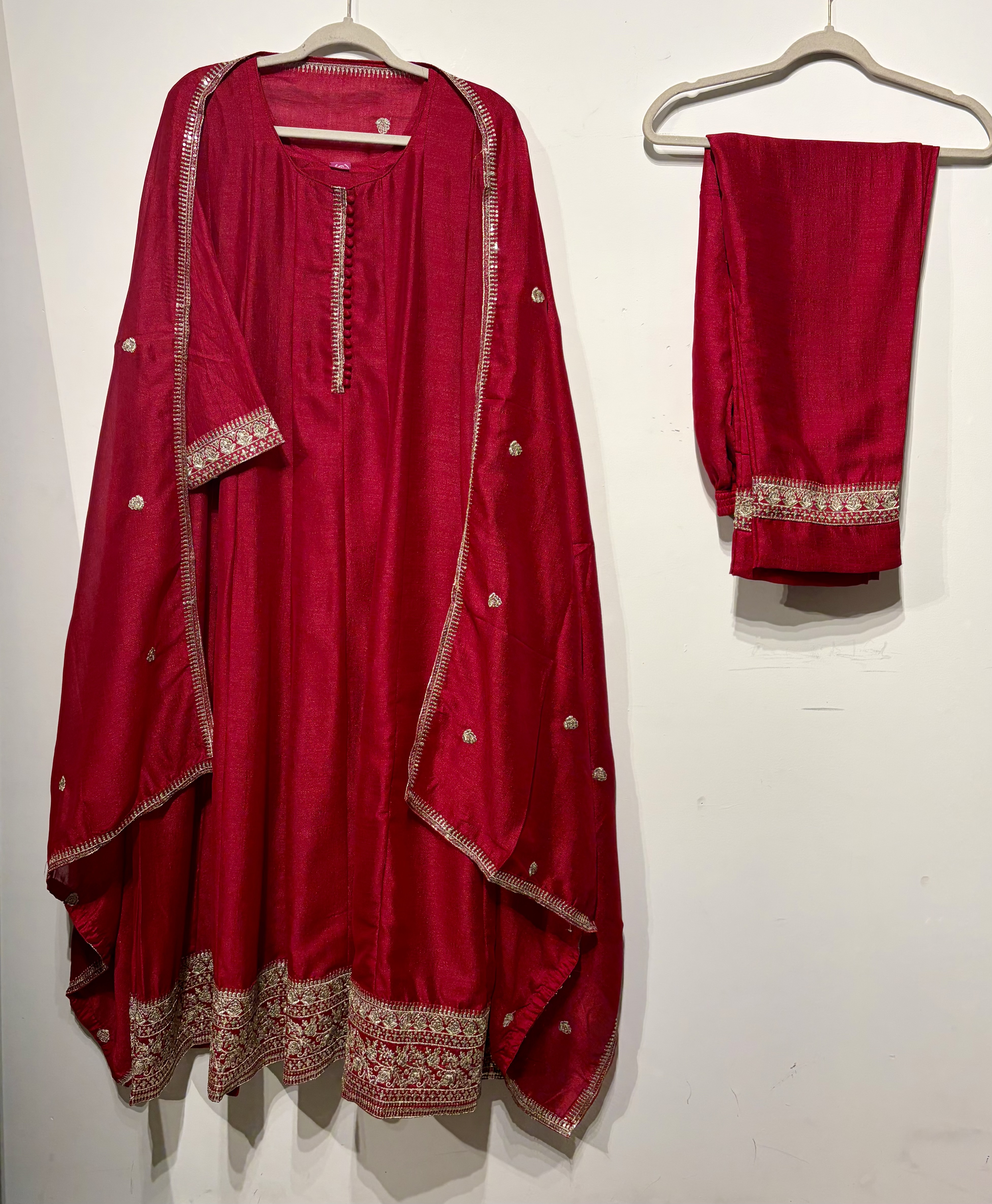 Red Embroidered Anarkali Suit 