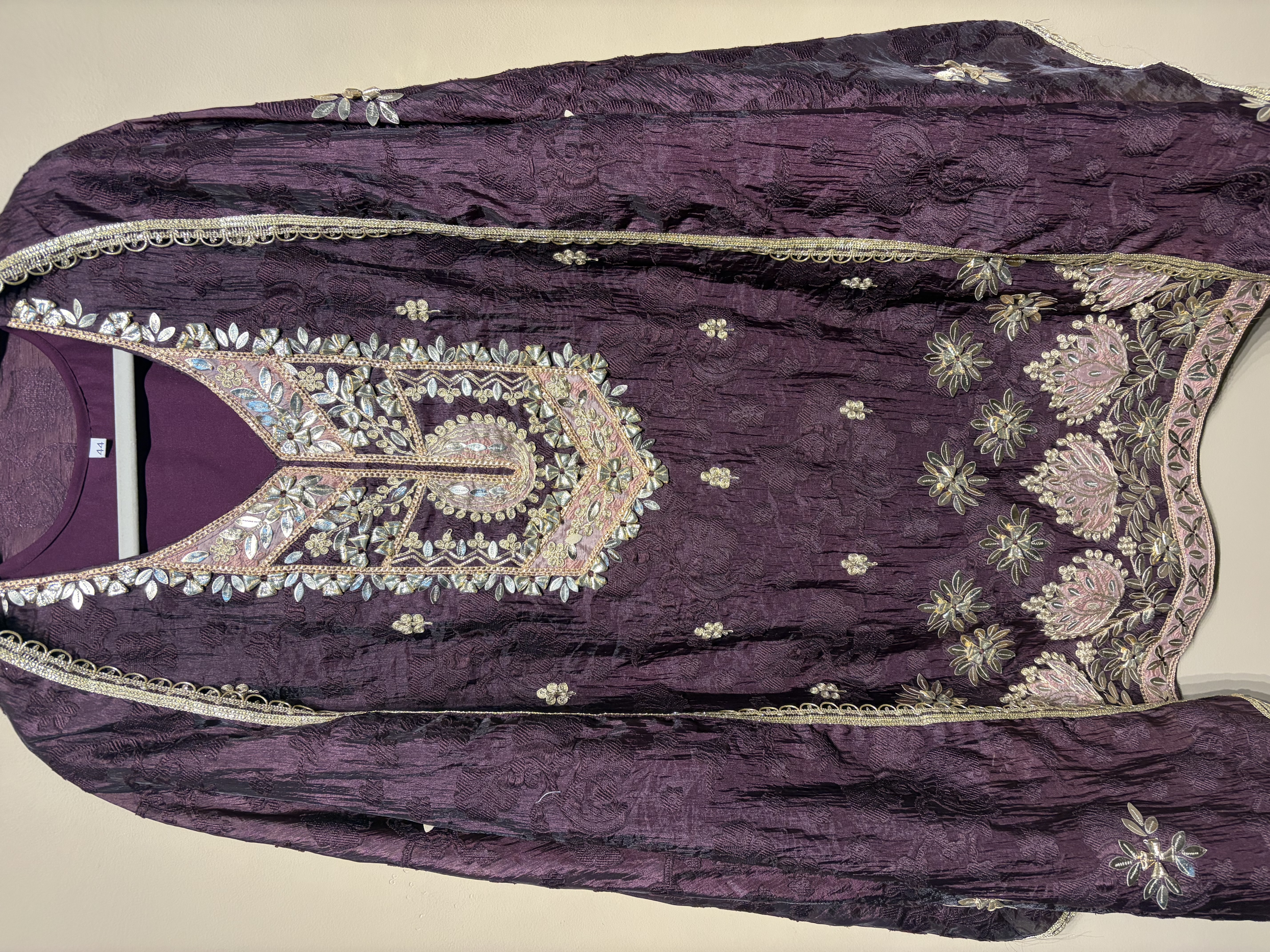 Embroidered Purple Aline Three Piece 