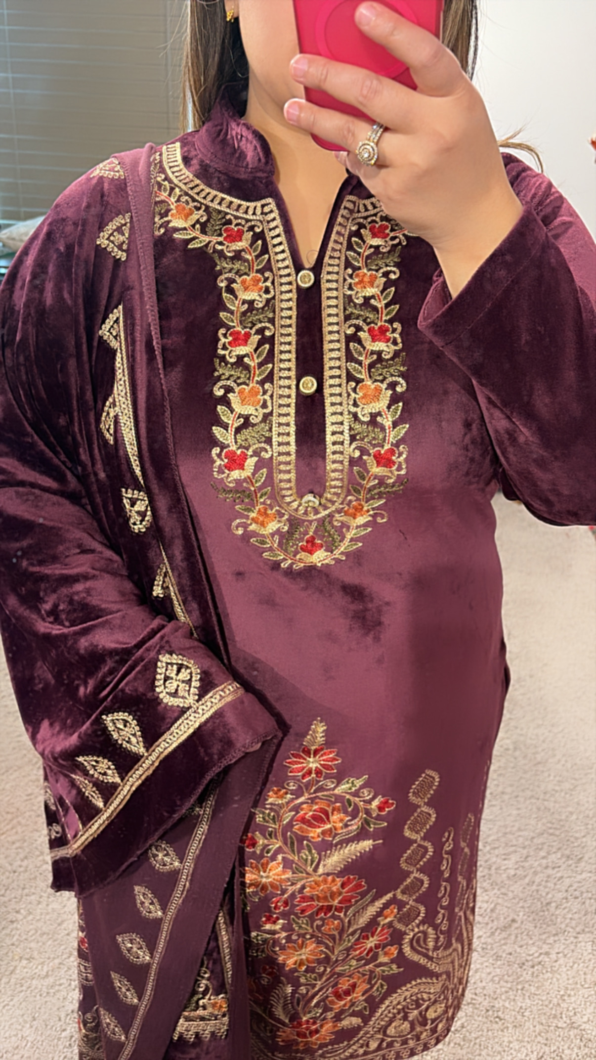 Embroidered Wine Velvet Suit
