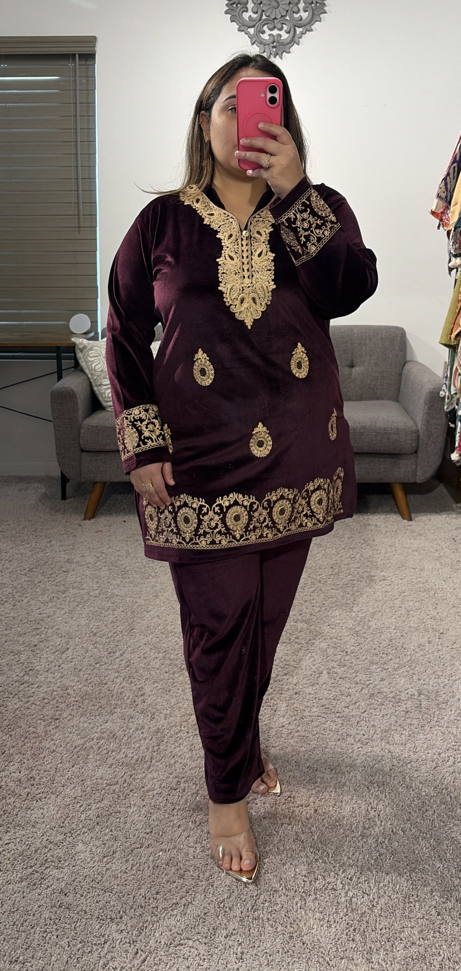 Embroidered Velvet Cord Set