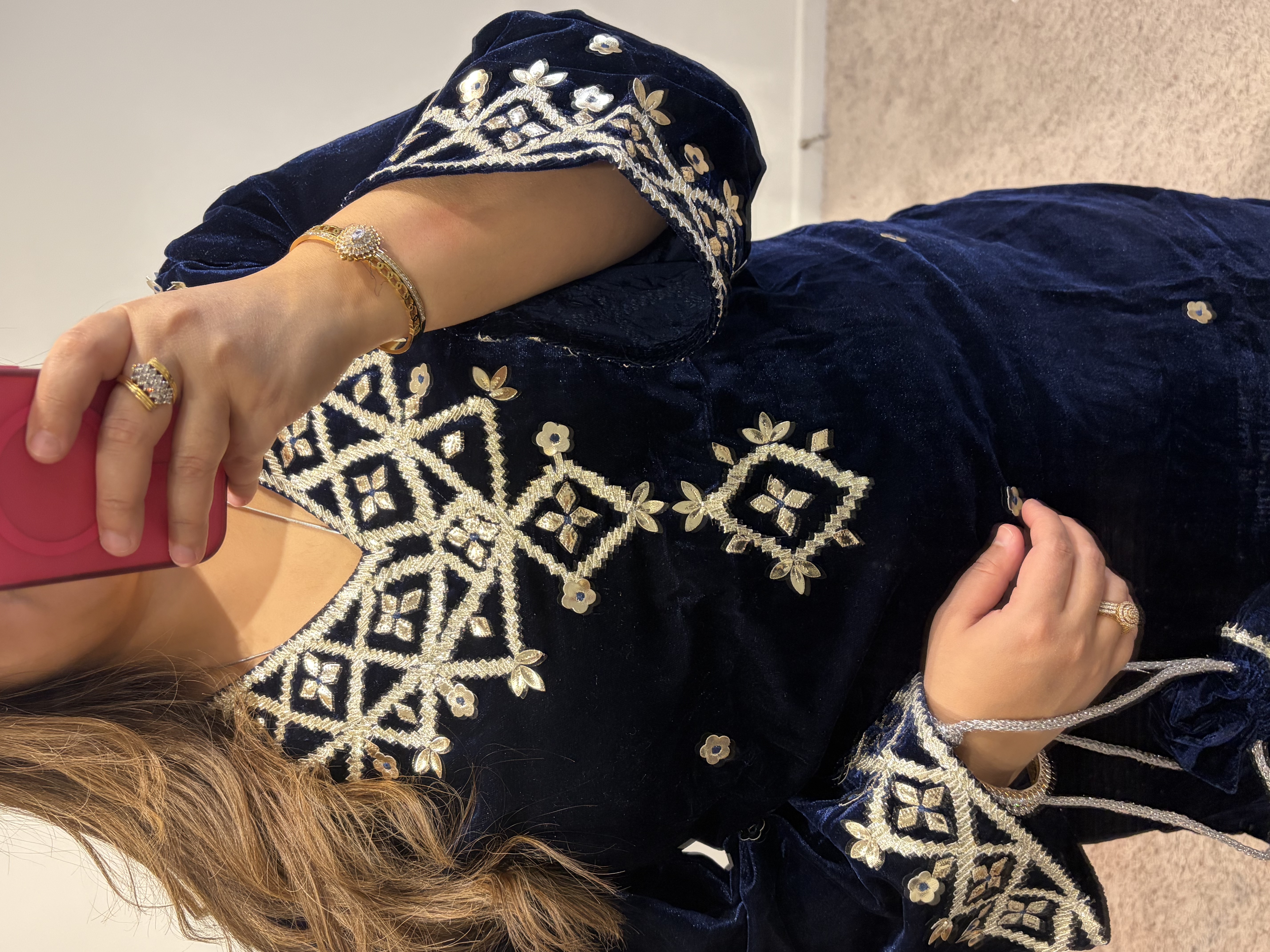 Navy Blue Velvet Gotta Mirror Co ord Set