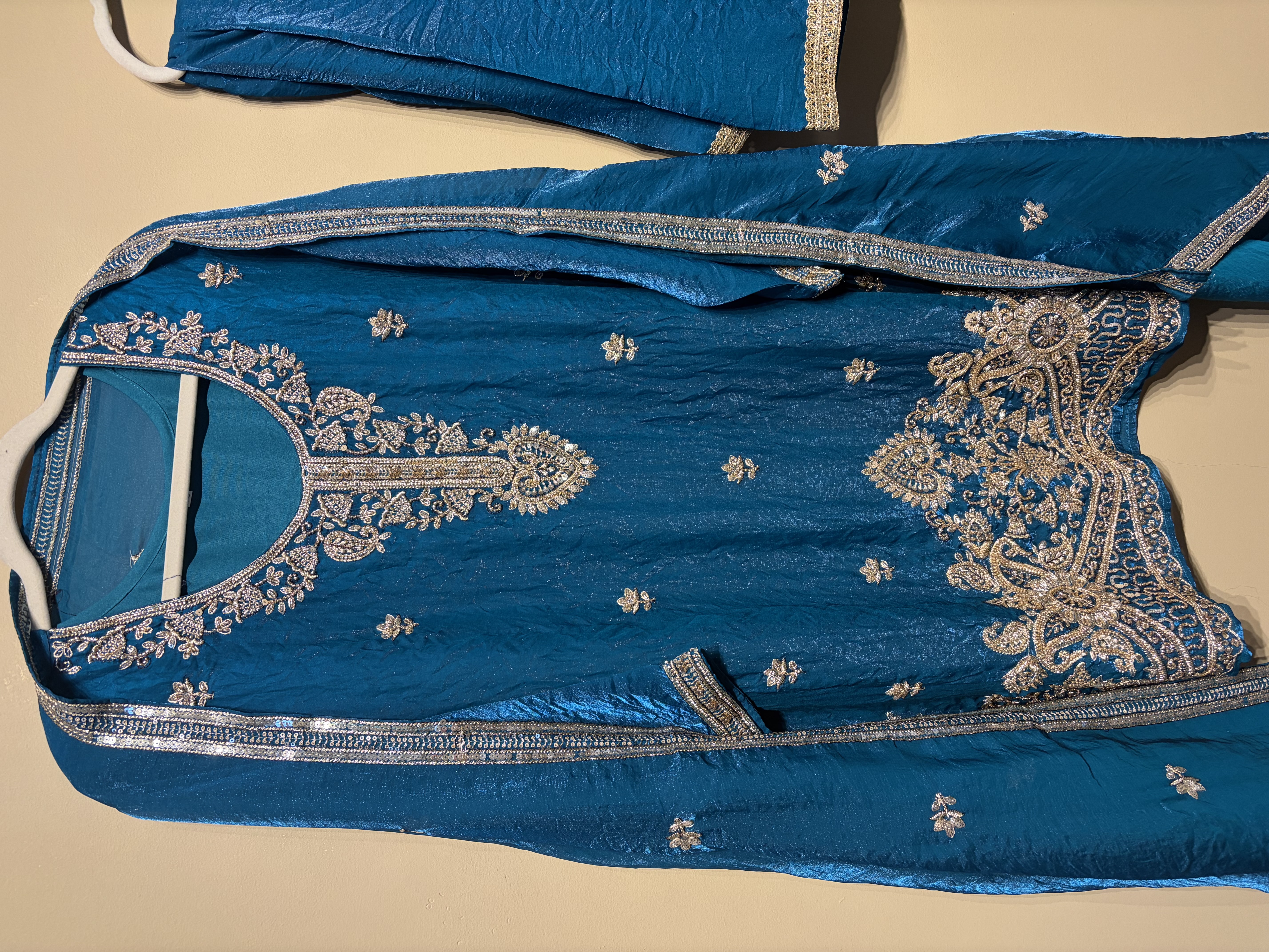 Blue Embroidered Sharara suit