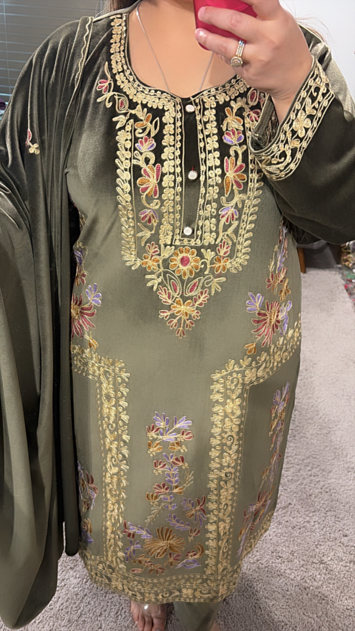Embroidered Olive Green Pakistani Suit