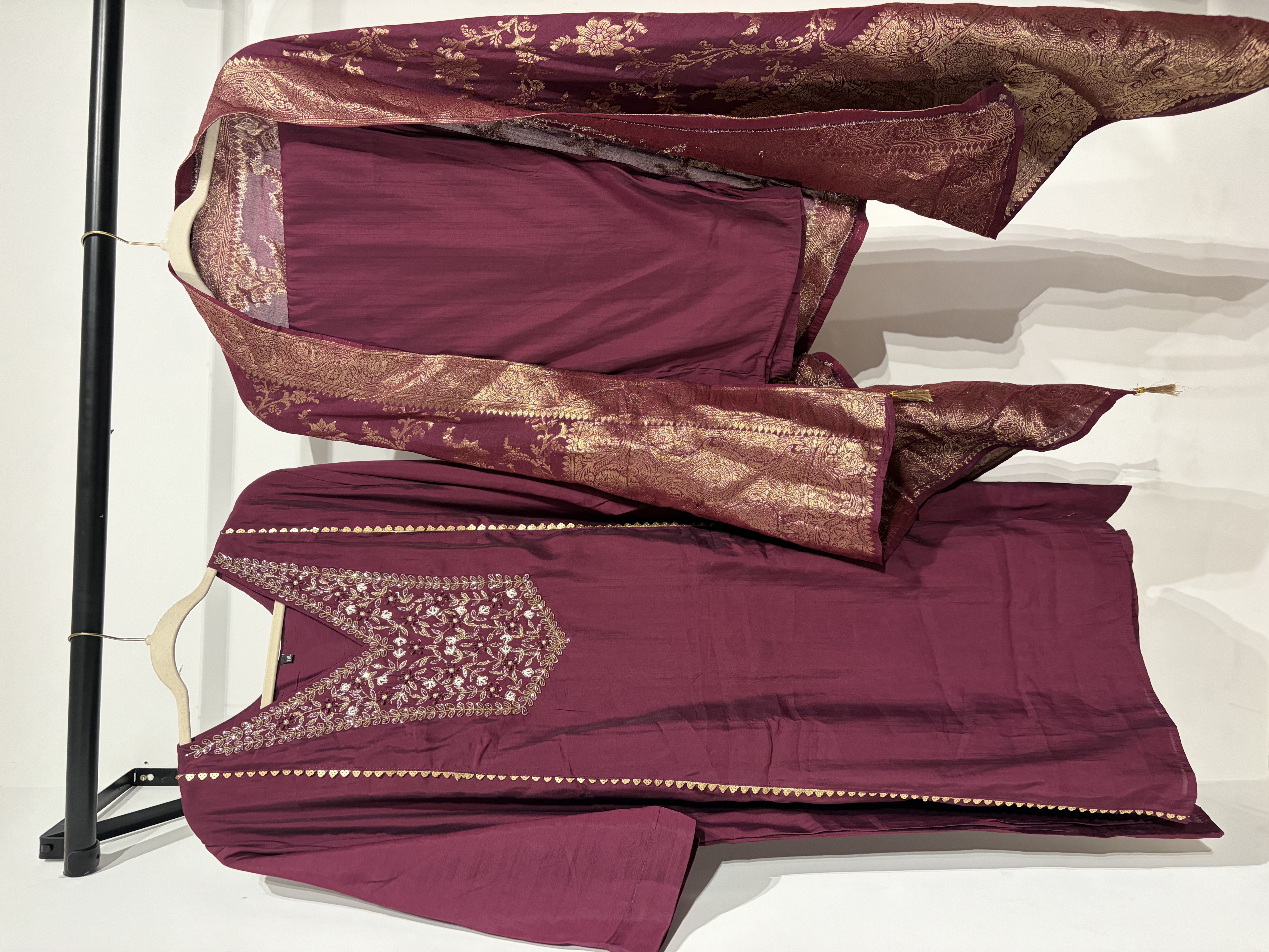 Embroidered Maroon Traditional A- Line Suit
