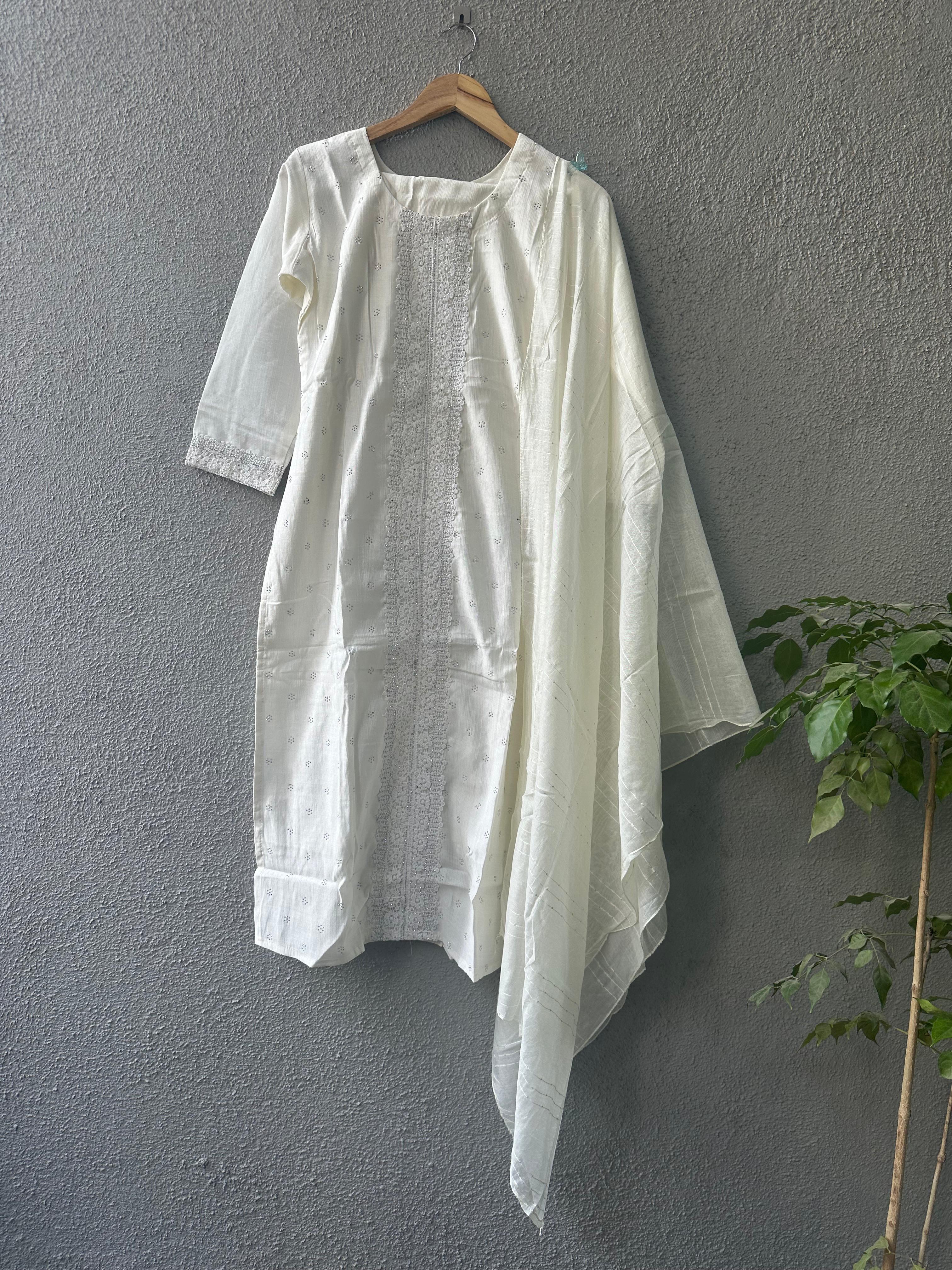 Elegant White Cotton Kurta Set
