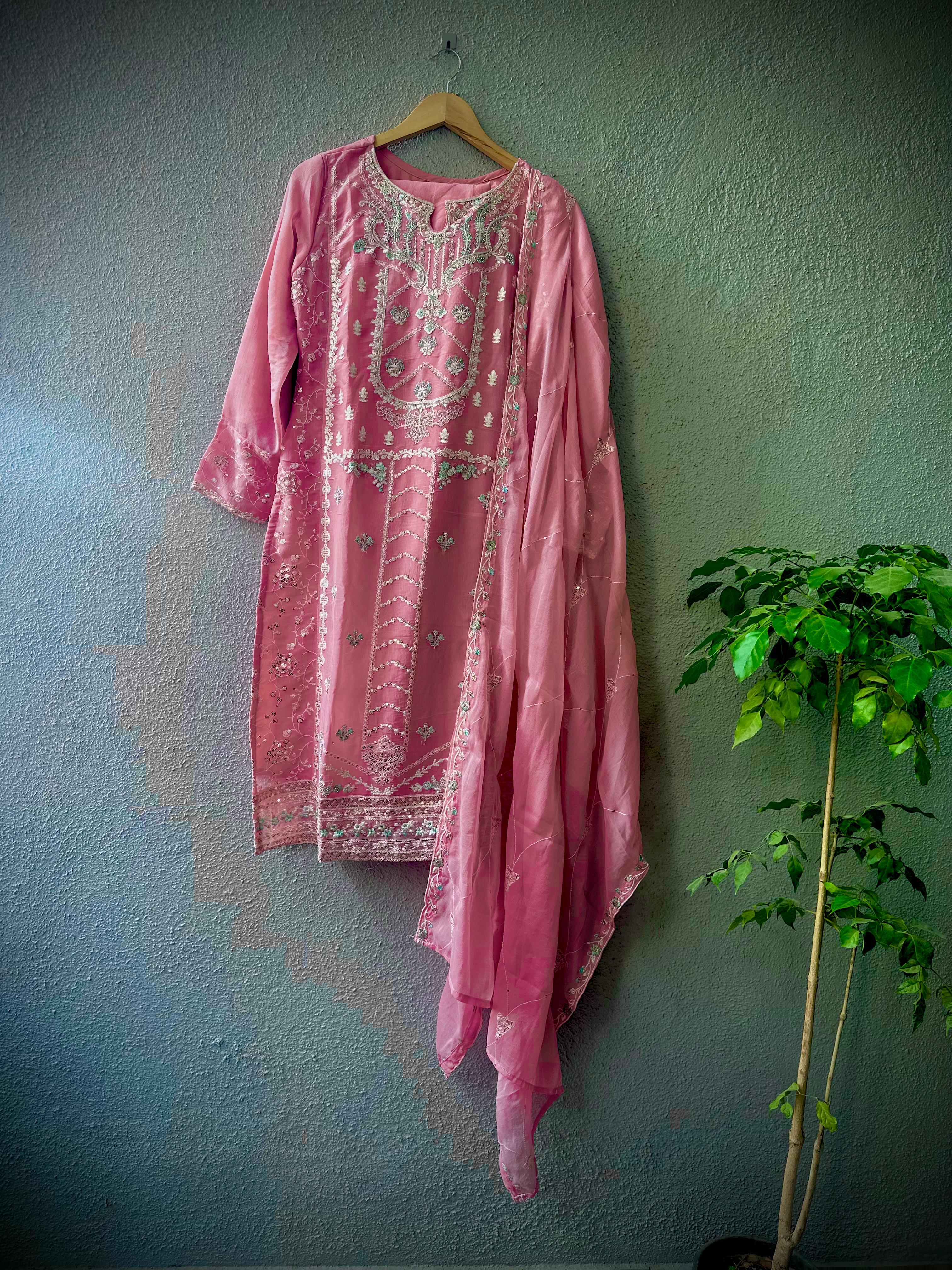 Pink Embroidered Kurta Set