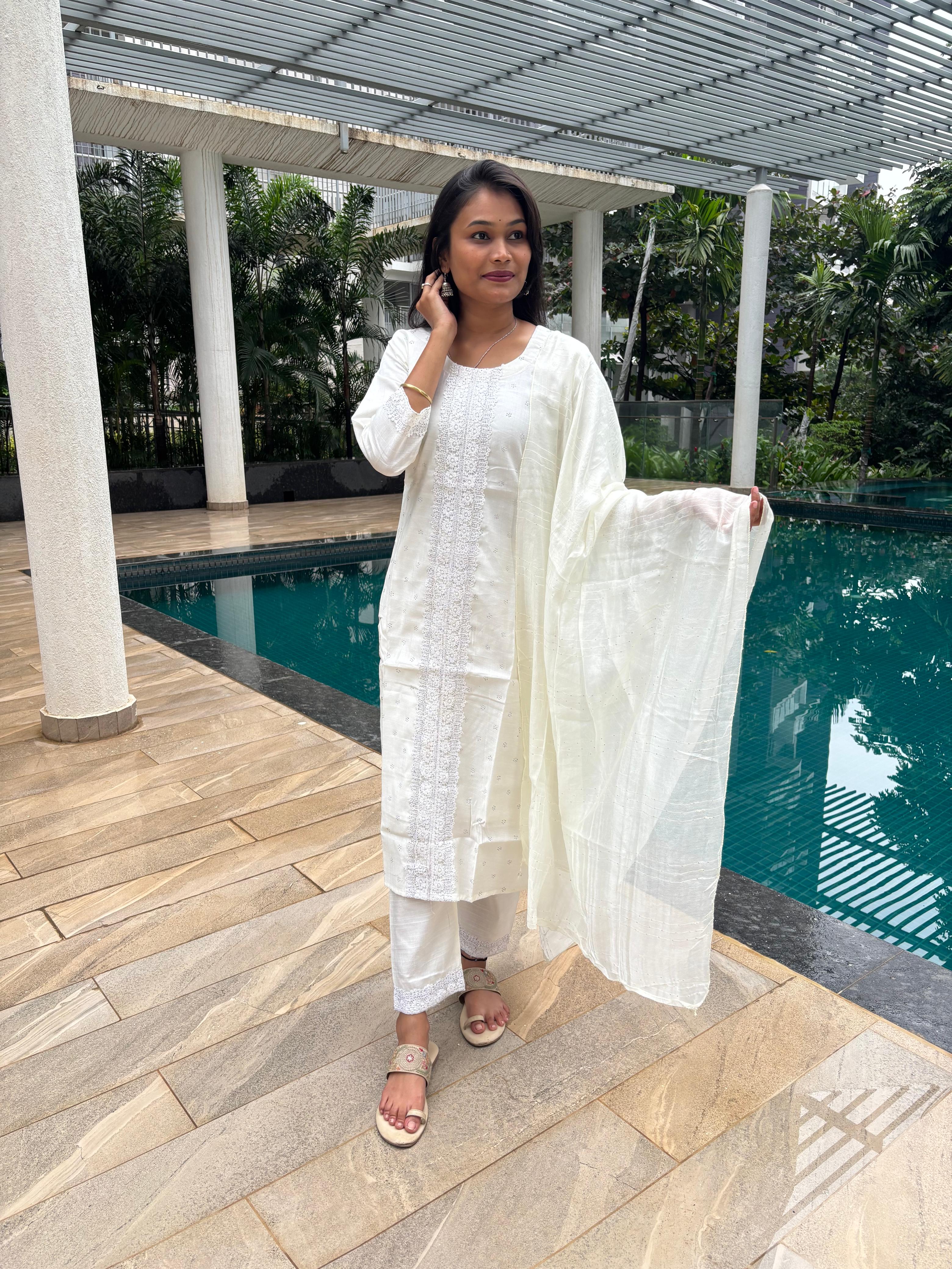 Elegant White Cotton Kurta Set