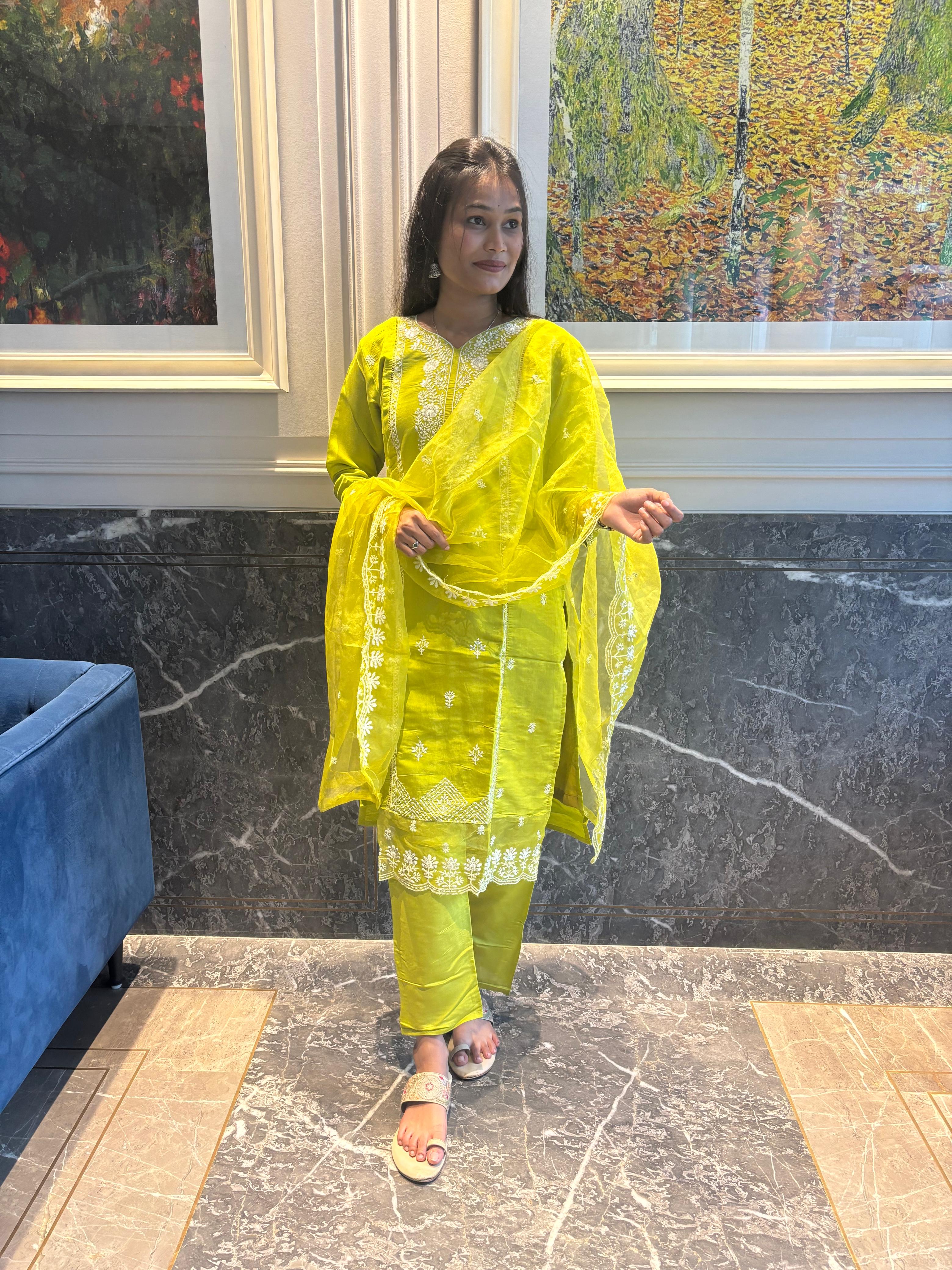 Embroidered Yellow Salwar Kameez