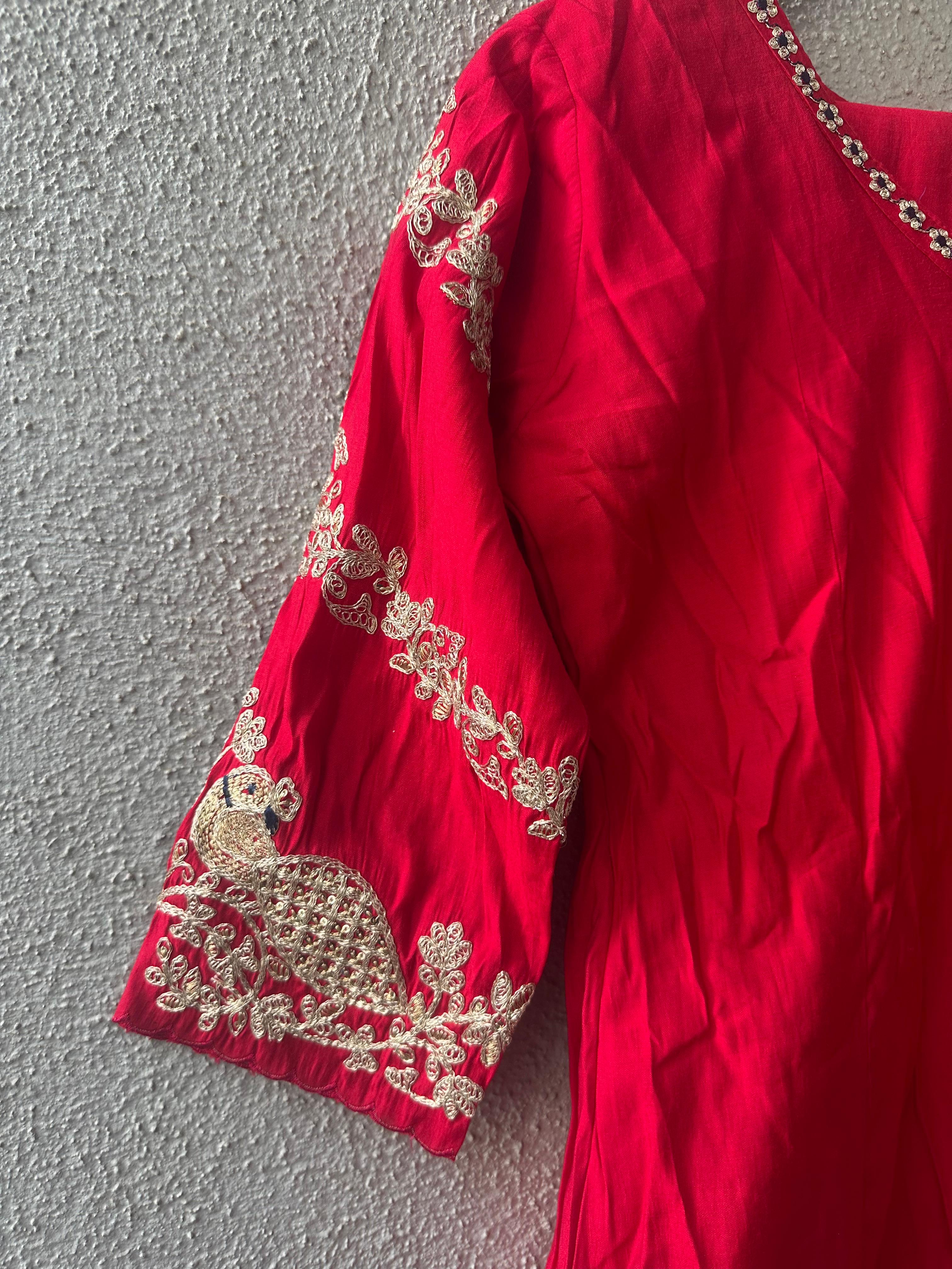 Red Embroidered Three-Piece Suit