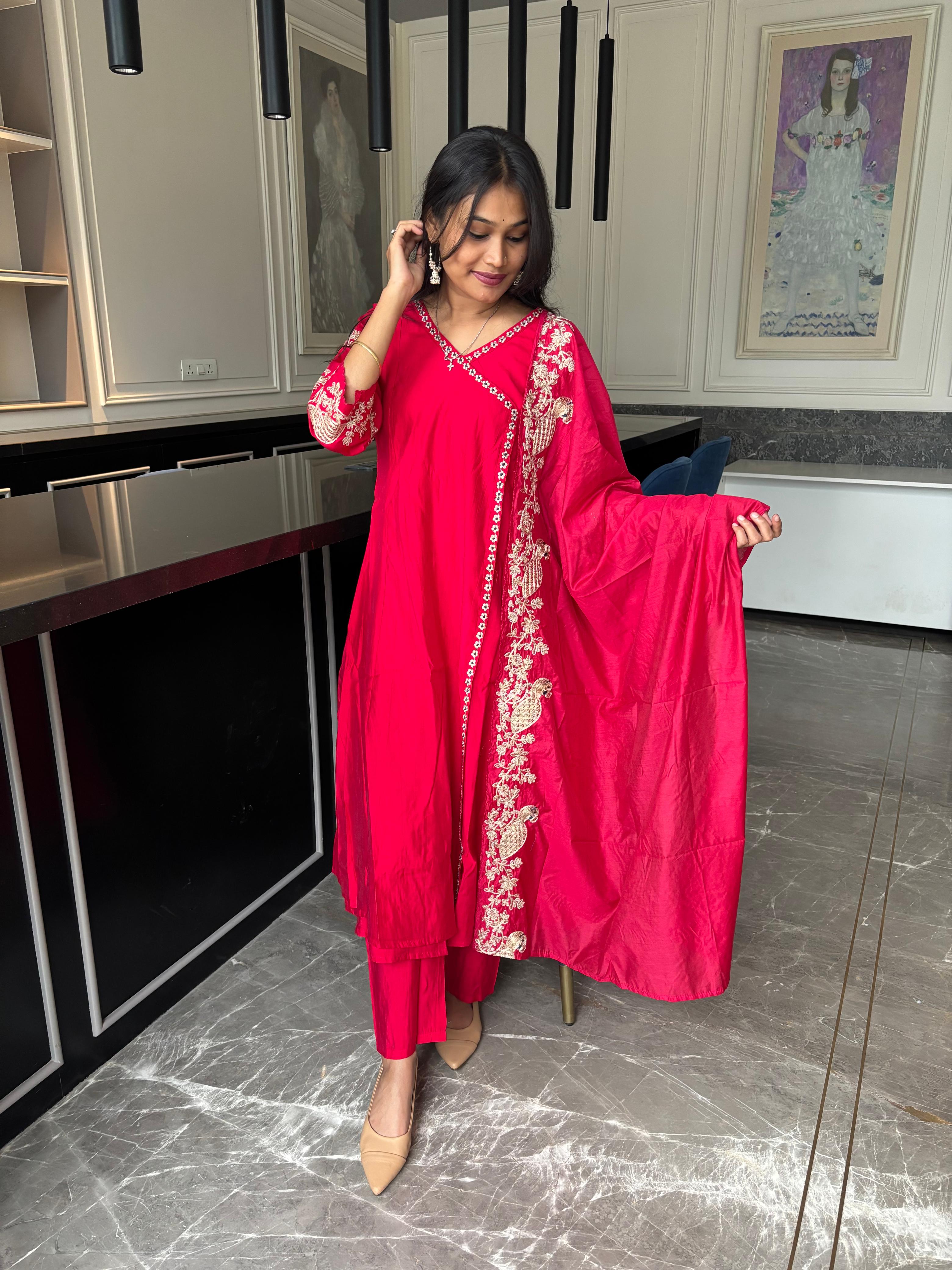 Red Embroidered Three-Piece Suit