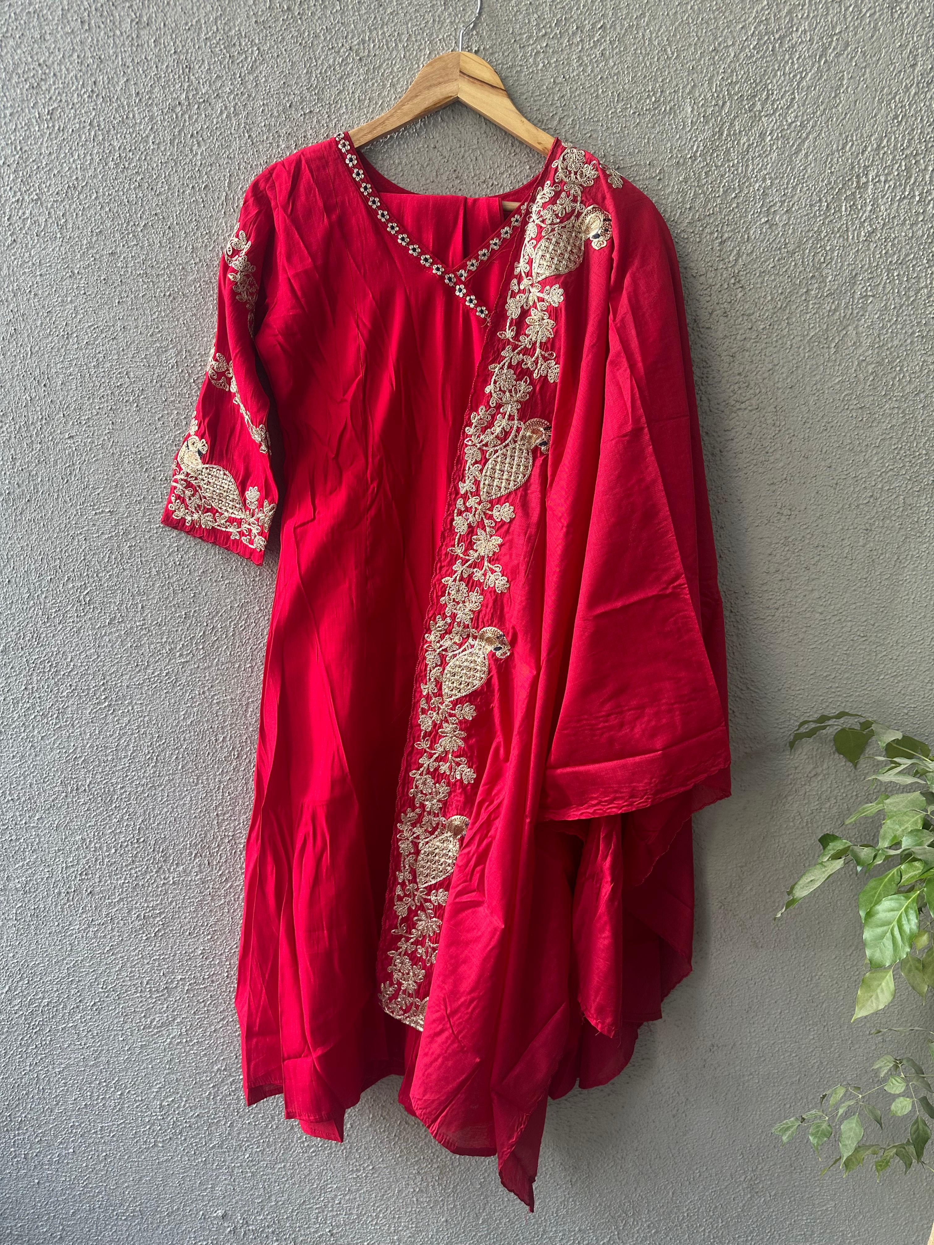 Red Embroidered Three-Piece Suit