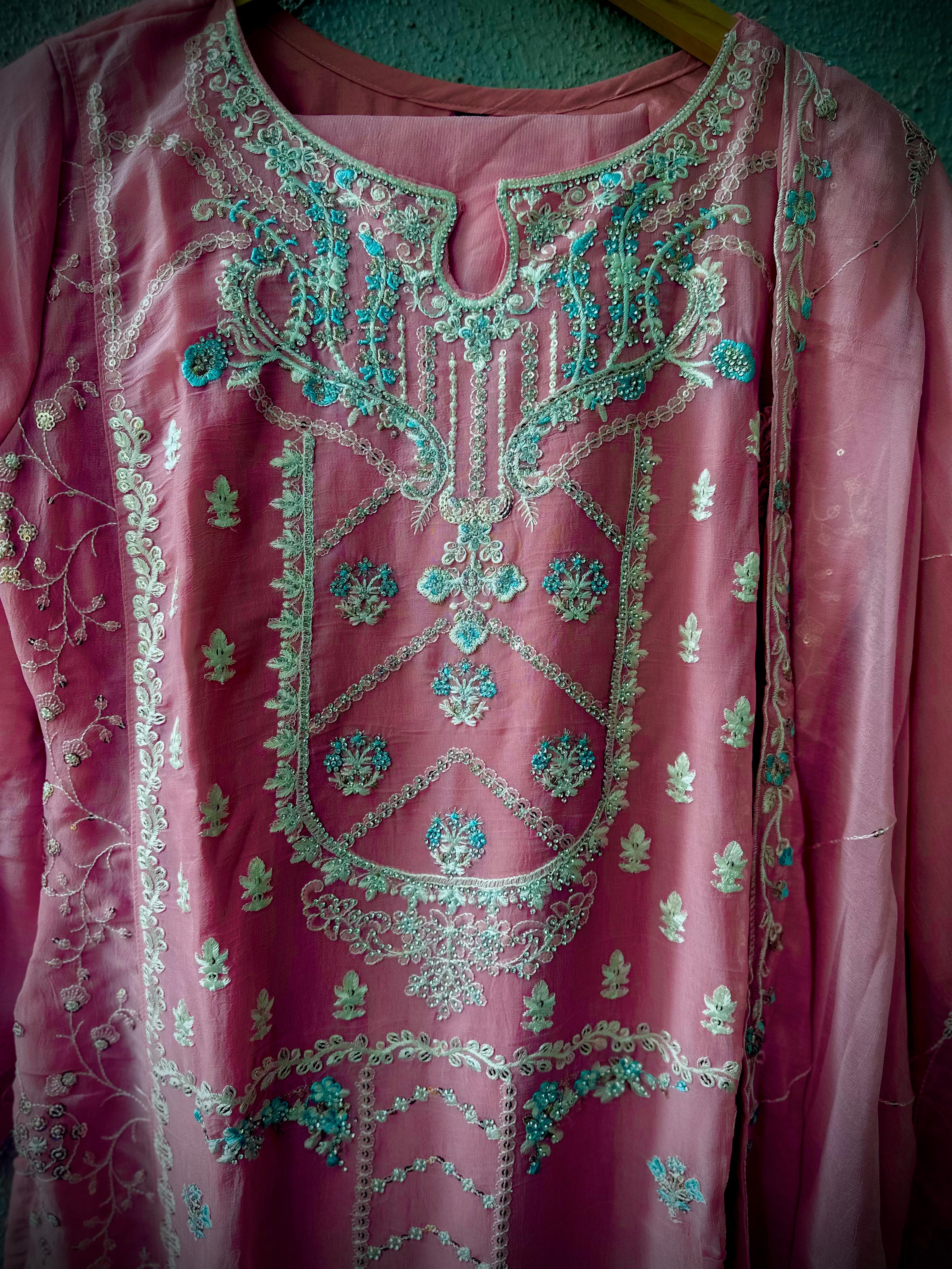 Pink Embroidered Kurta Set
