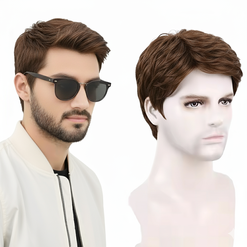 Natural Black / Brown  Hair Wig for Men