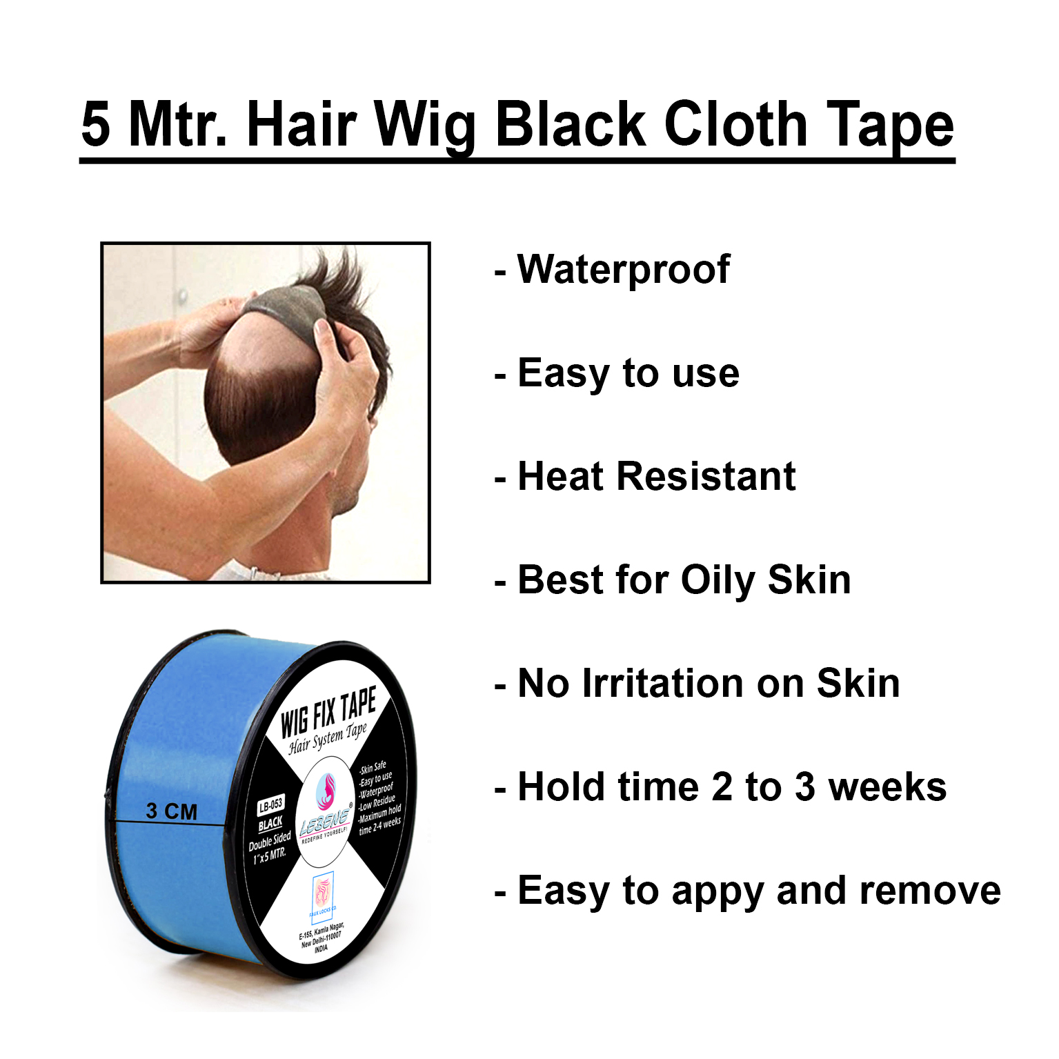 Black Cotton Wig Fix Tape