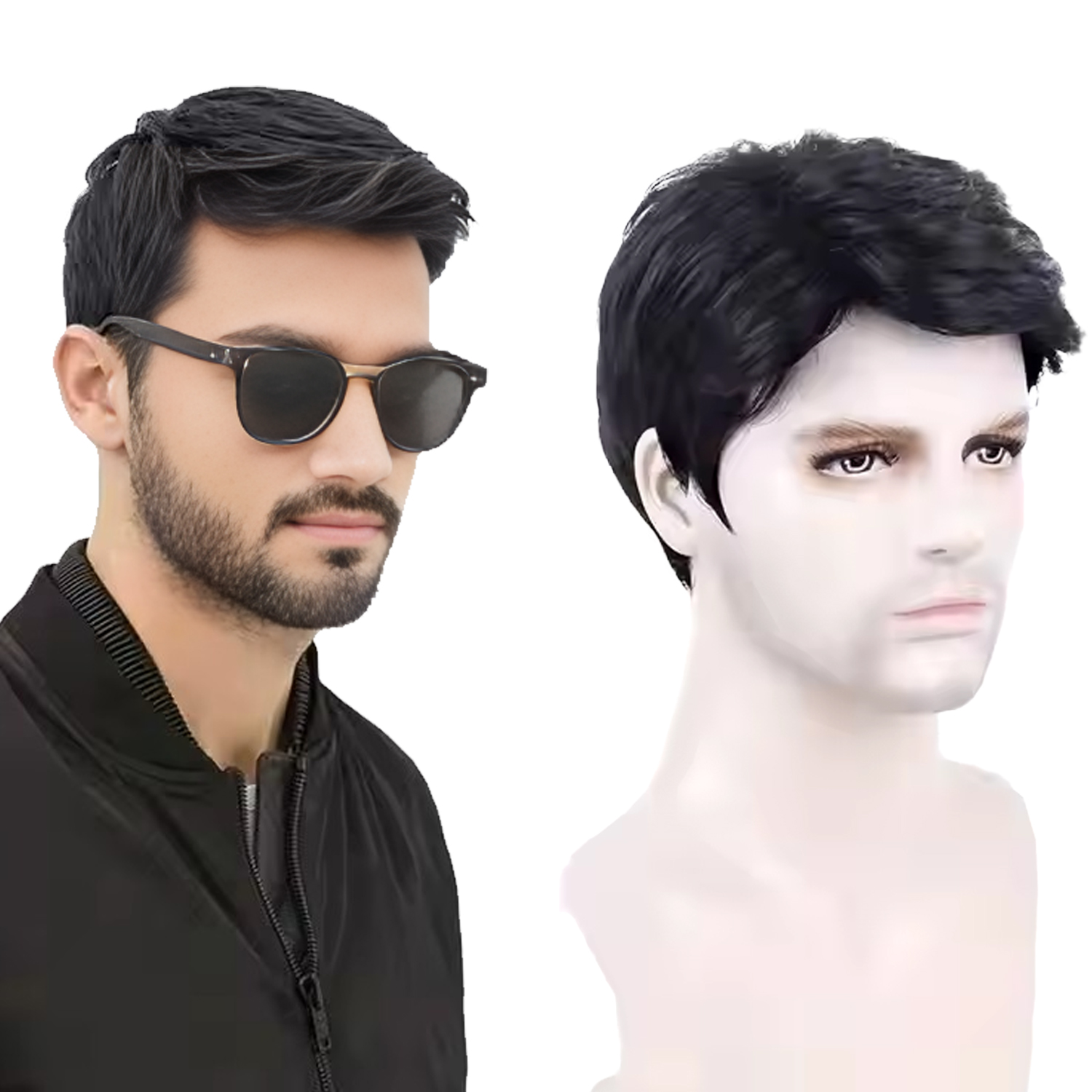 Natural Black / Brown  Hair Wig for Men