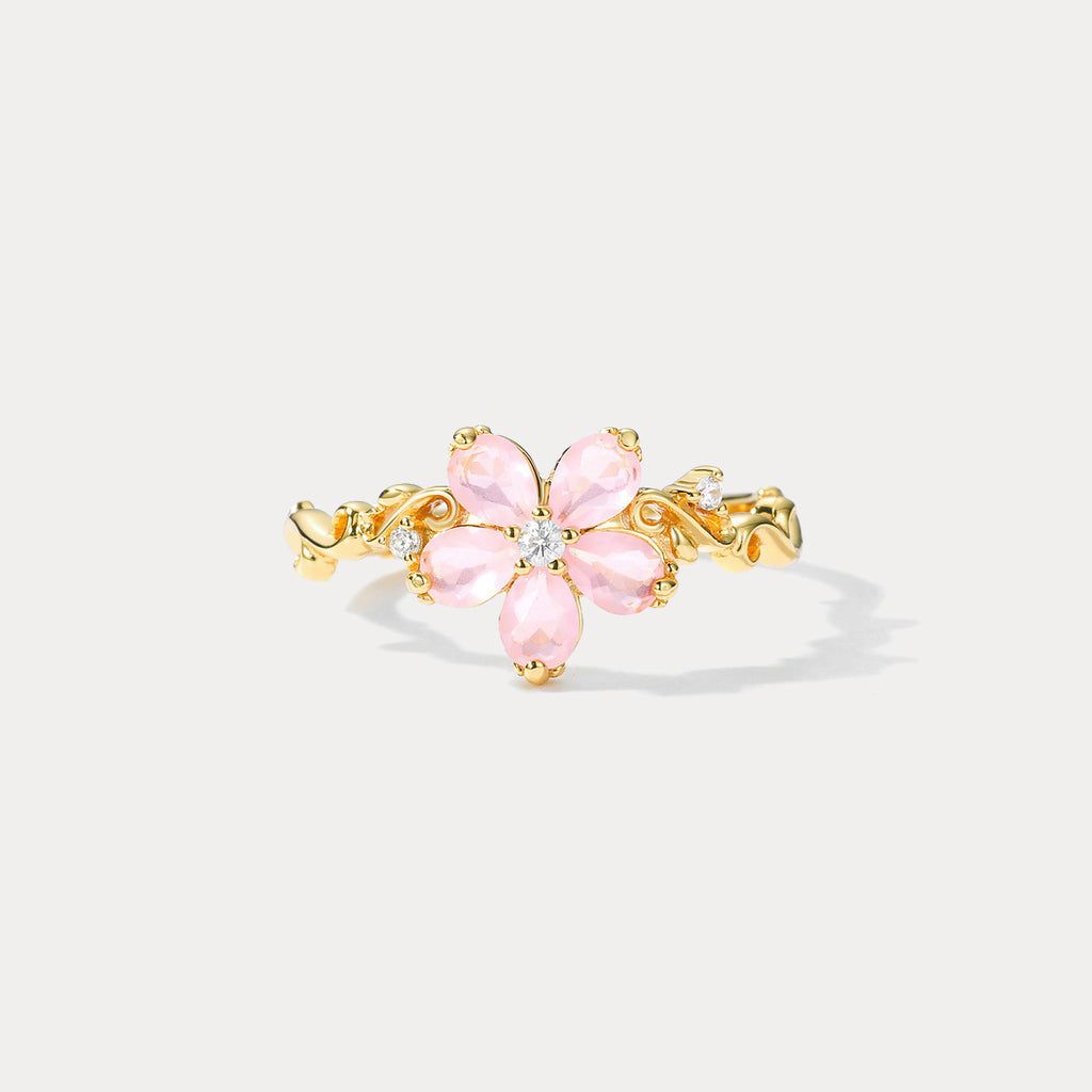 Pink Flower Gold Ring
