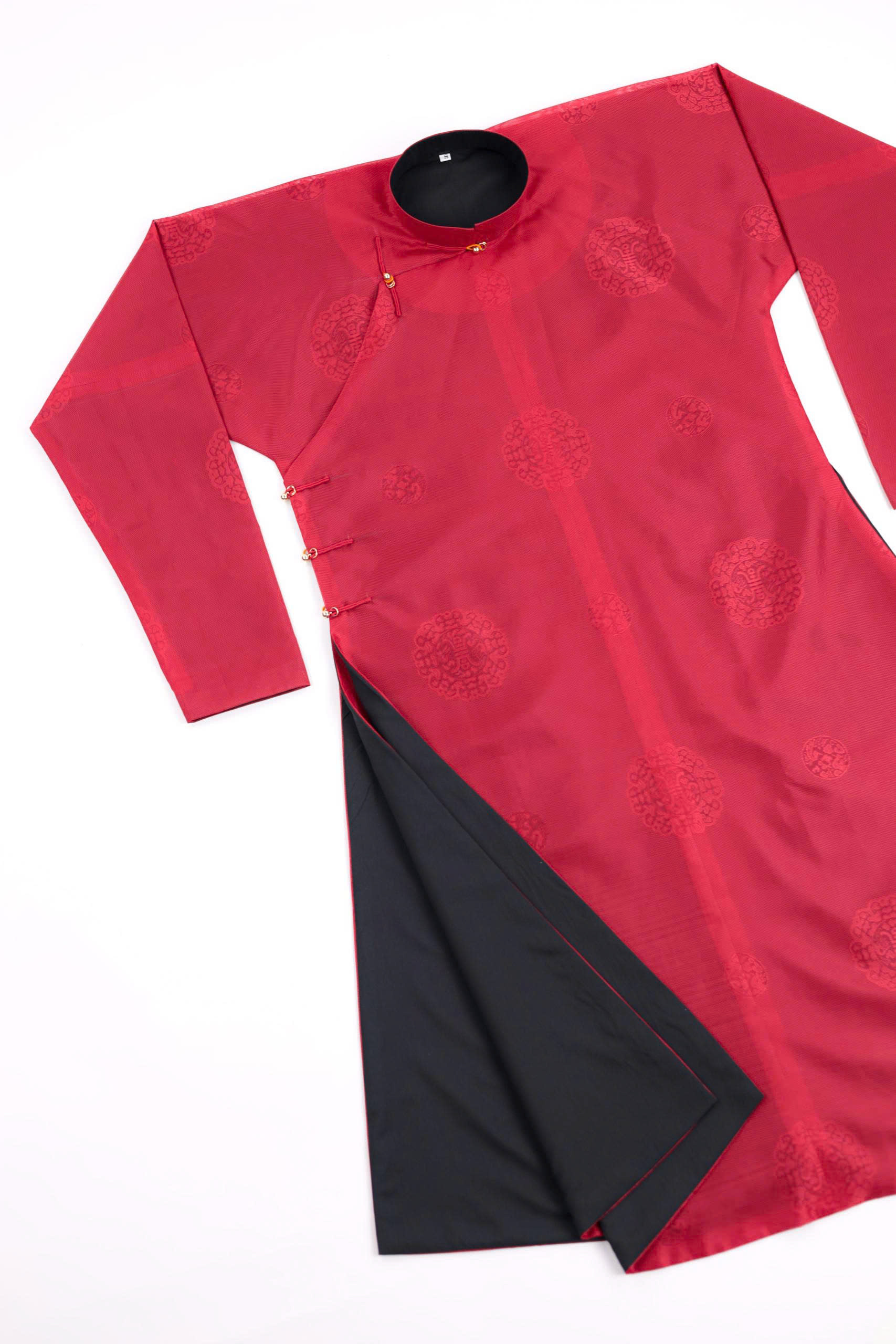 Áo dài Ngũ thân Sa Hàn Chữ Thọ