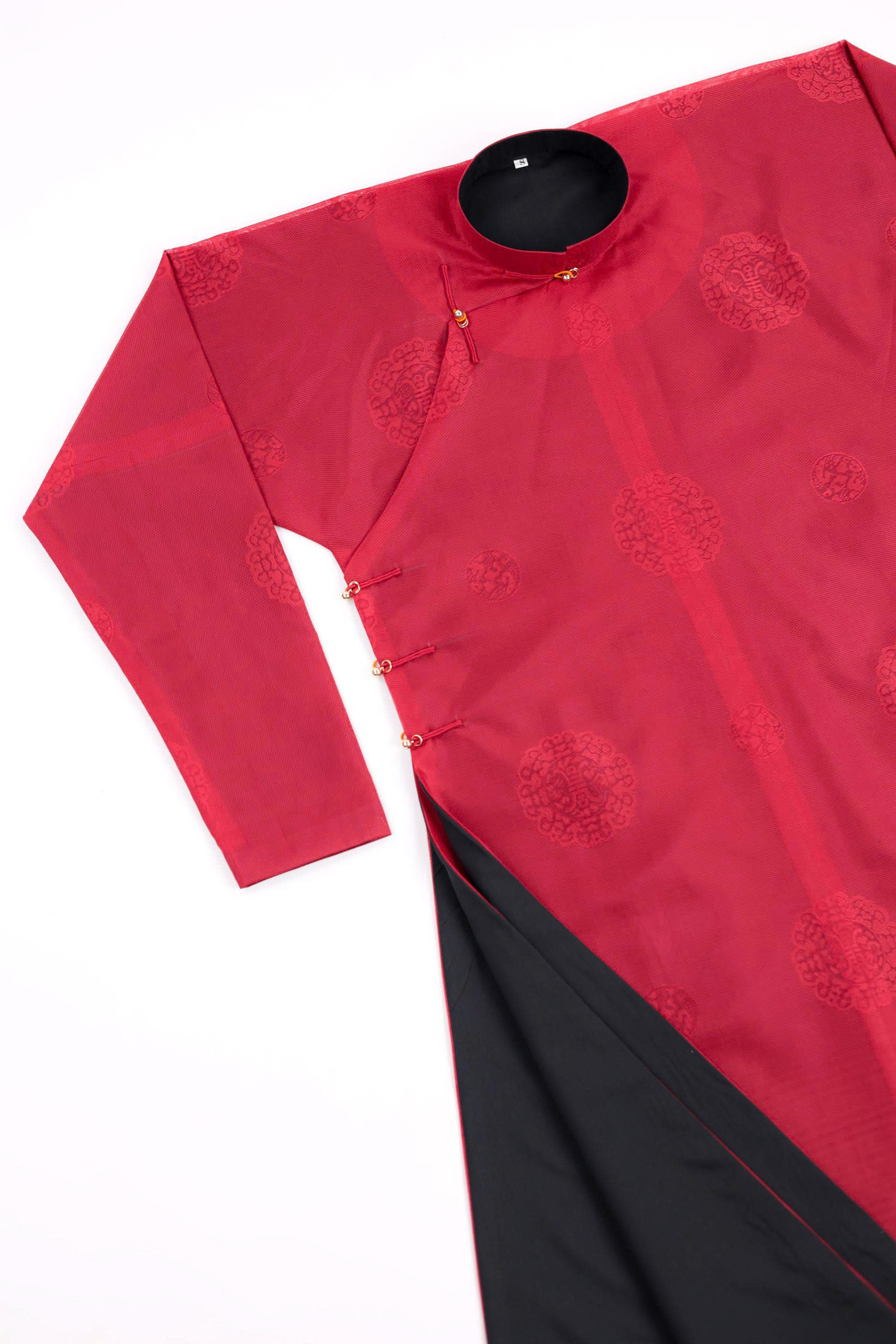 Áo dài Ngũ thân Sa Hàn Chữ Thọ